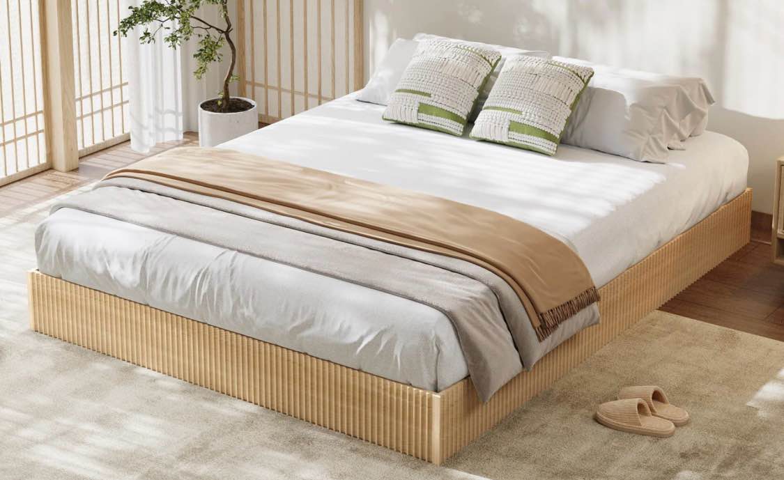 garvee king bed frame wood platform bed fluted design low profile natural king size