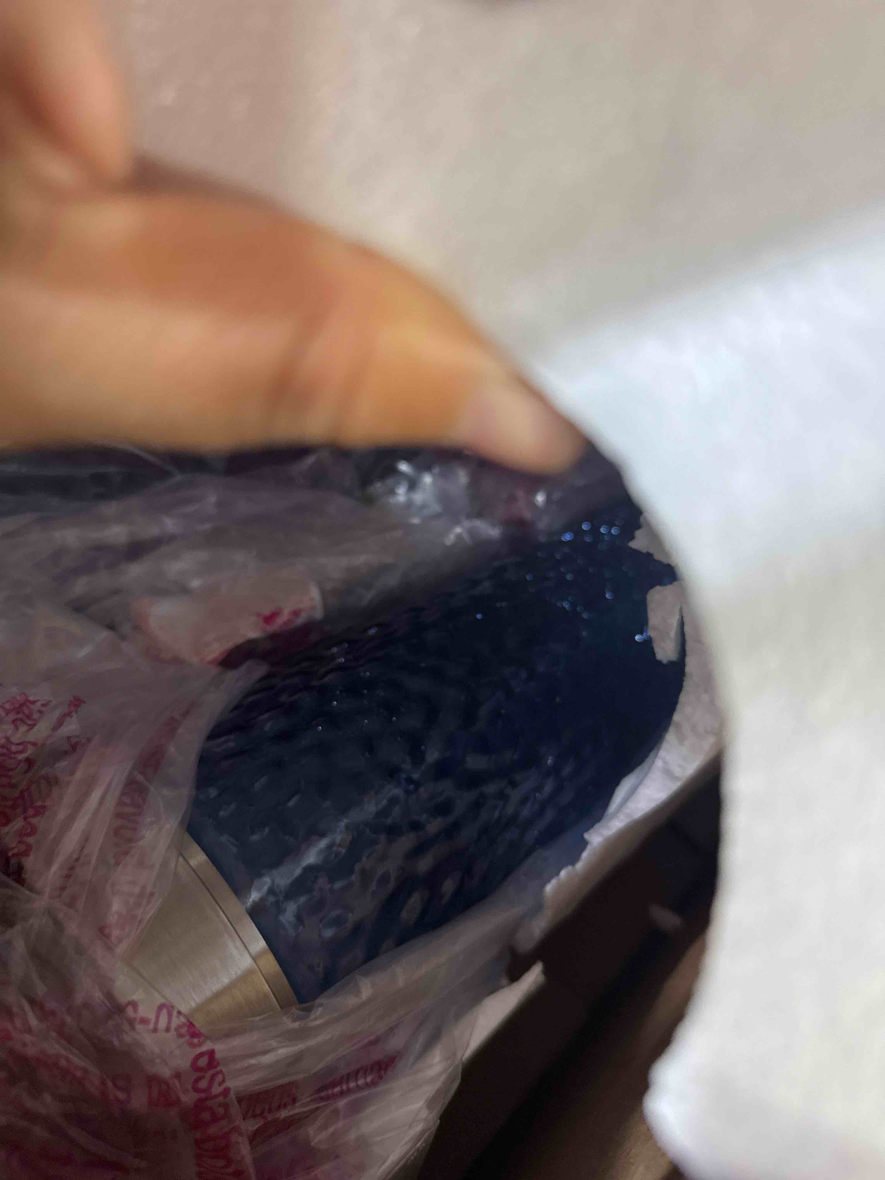 Condition photo showing New/Like New for 26 in. blue glass table lamp set with usb, type-c ports and built-in outlet