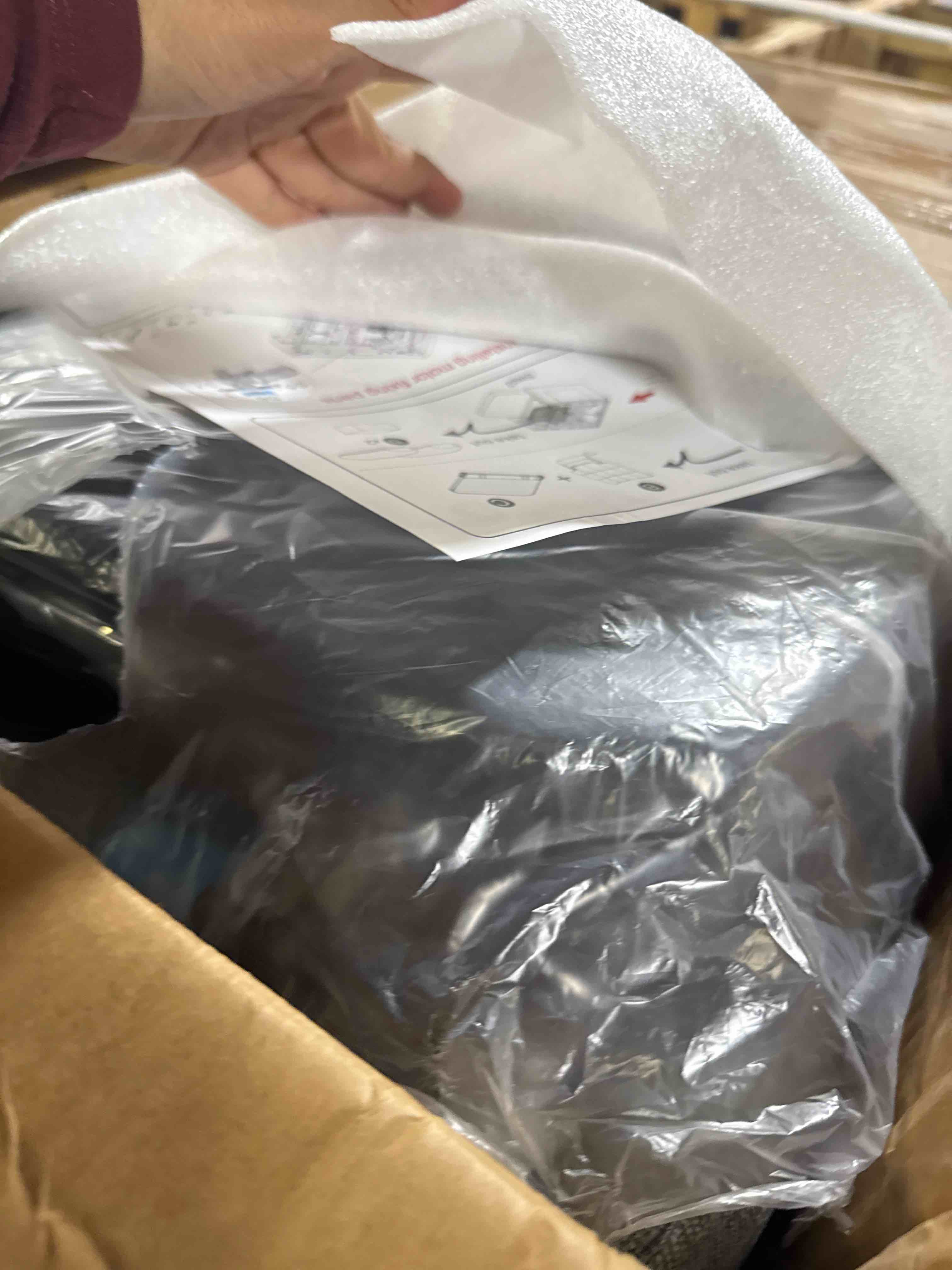 Condition photo showing Good Condition for dark grey linen power lift recliner with remote control, removable cover, lumbar pillow and side pocket ( one box only)