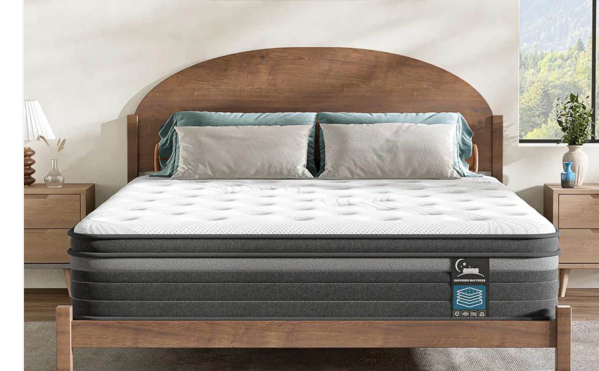 queen mattress 10 inch, hybrid queen mattress in a box, medium firm queen size bed mattresses with zoned support, memory foam and pocket springs for motion isolation&pressure relief, certipur-us