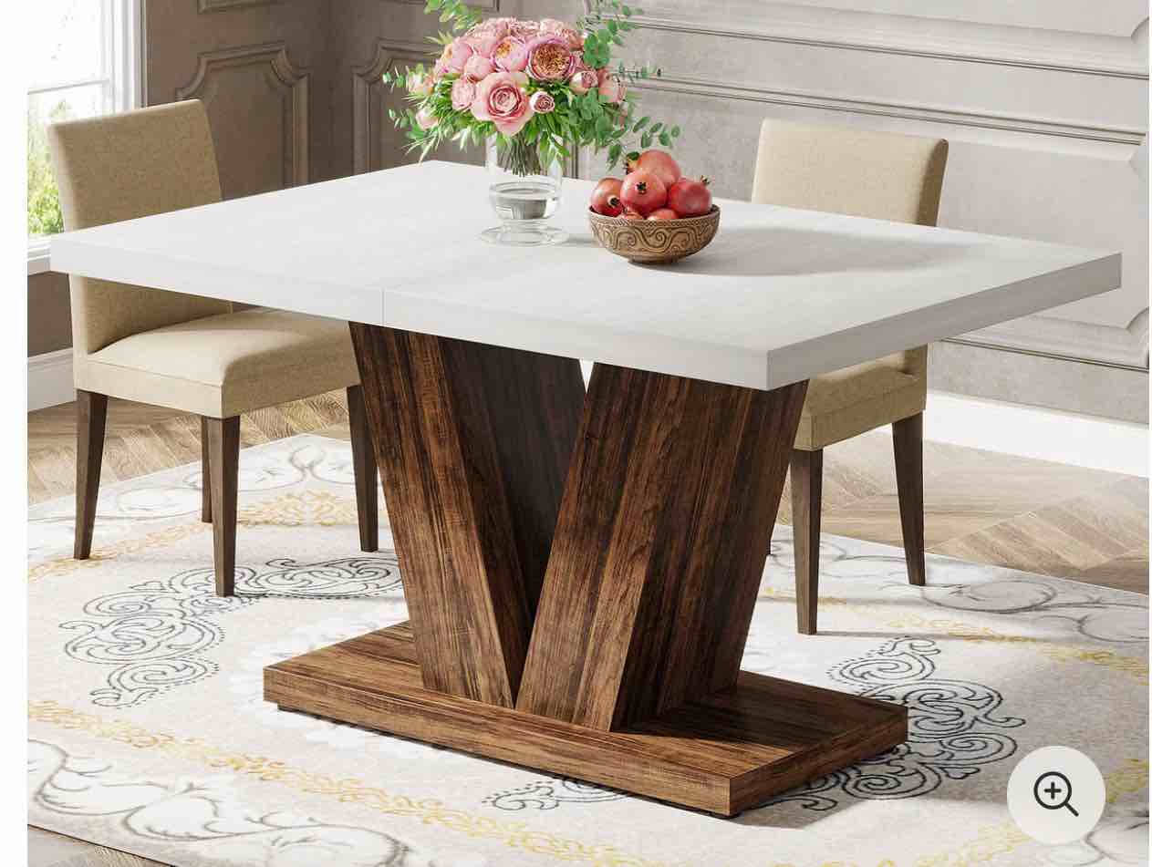 47" dining table, farmhouse wooden kitchen dinner table with duty pedestal