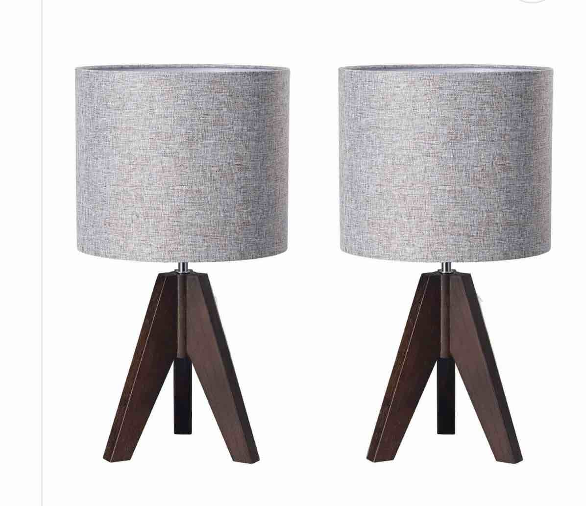 Modern Solid Wood Tripod Table Lamps – Set of 2 (Dark Walnut)