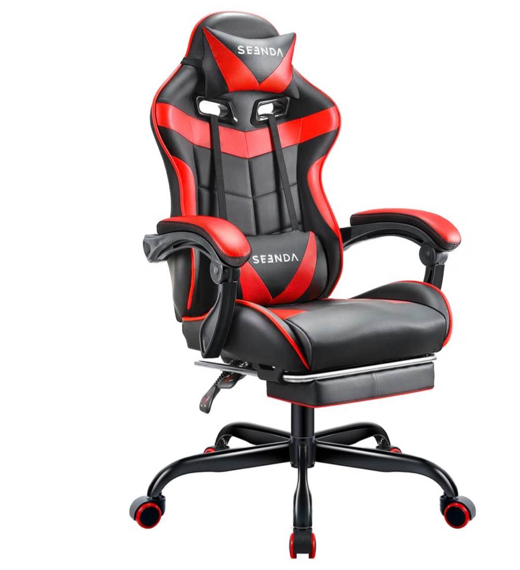 high - back adjustable reclining ergonomic faux leather swiveling pc & racing gaming chair with footrest
