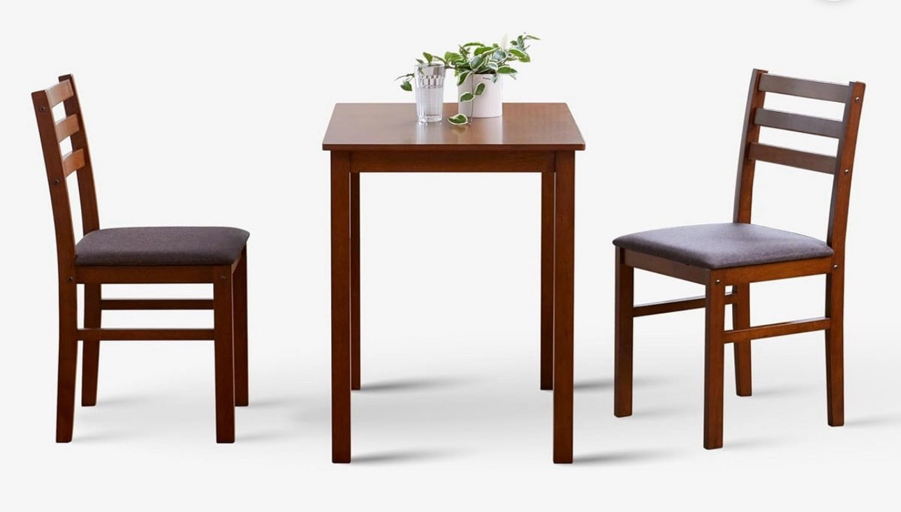 livinia seattle 3-piece wooden dining table set for 2, modern farmhouse kitchen dining room set with solid wood ladder back chairs for small space (antique)