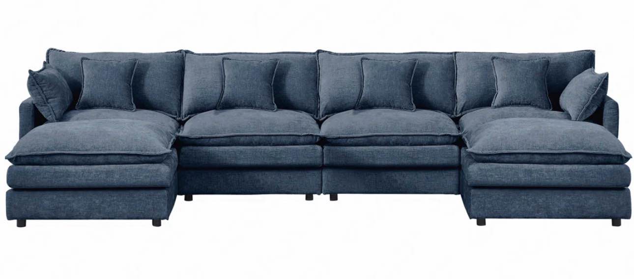 130.7" U-Shaped Modular Sectional Sofa Chenille Fabric With Ottoman Blue ( Incomplete 1 BOX ONLY)