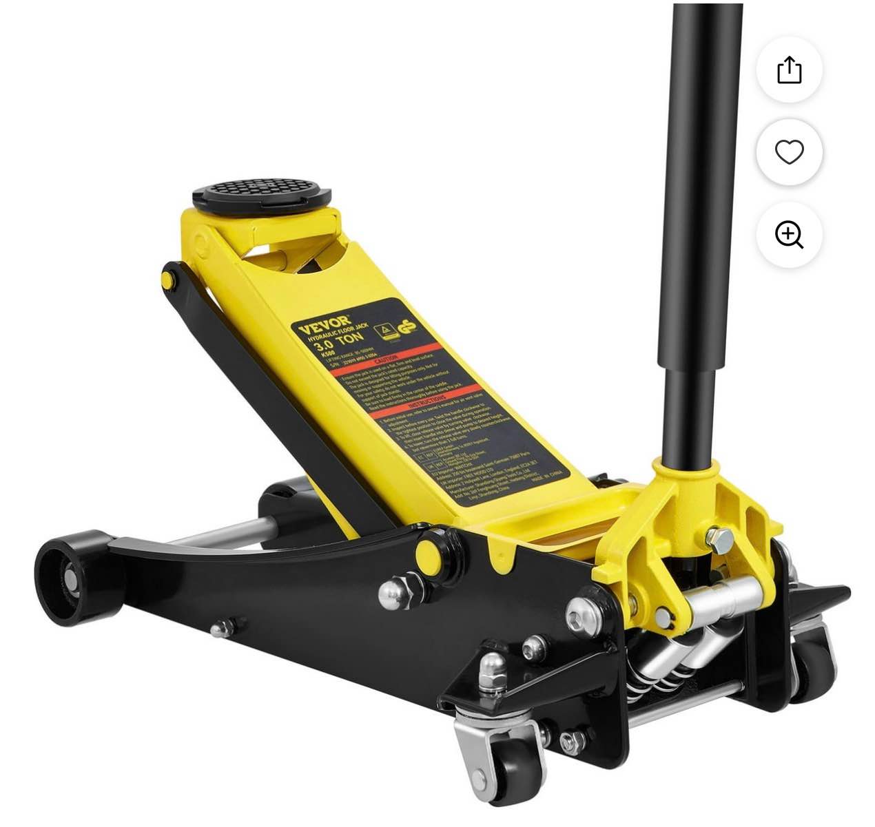 vevor floor jack, 3 ton low profile floor jack, heavy-duty steel racing floor jack with dual pistons quick lift pump, floor jack lifting range 3.35"-19.69" ( used)