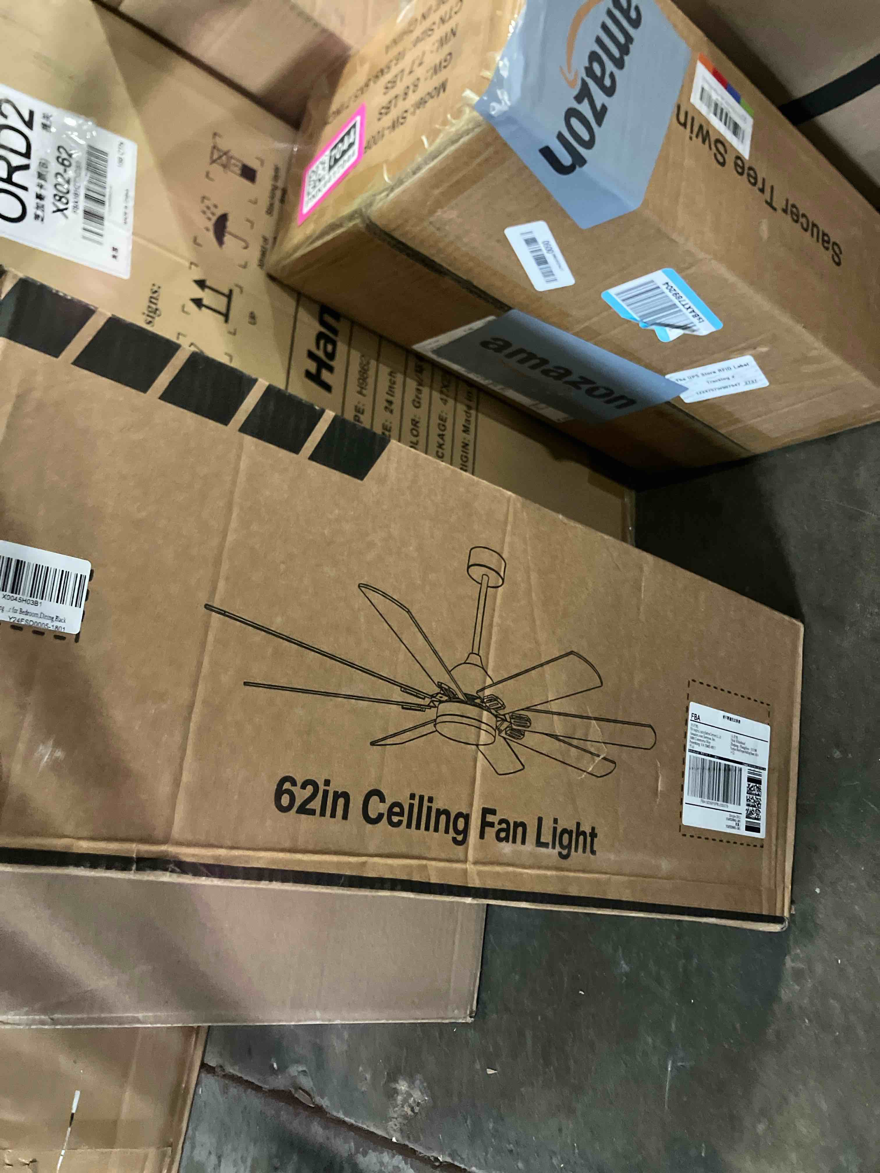 Condition photo showing New/Like New for Fanbulous 62 Inch Ceiling Fans with Lights, Black Modern Ceiling Fan with Remote,Large Farmhouse Indoor & Outdoor Ceiling Fan with 8 Dual Finish Blades, Quiet DC Motor, Bright LED Light 62 inch Black 1