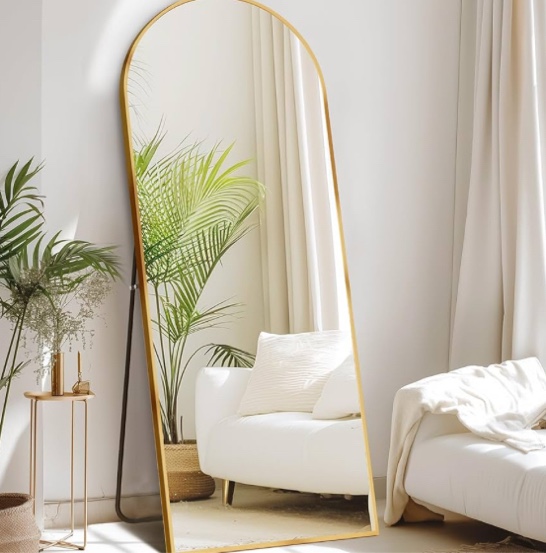 FlyEcho Wavy Full Length Mirror, 63"x24" Flannel Floor Mirror, Full Body Mirror with Stand, Large Mirrors Hanging or Leaning Against Wall for Bedroom Living Room gold frame 