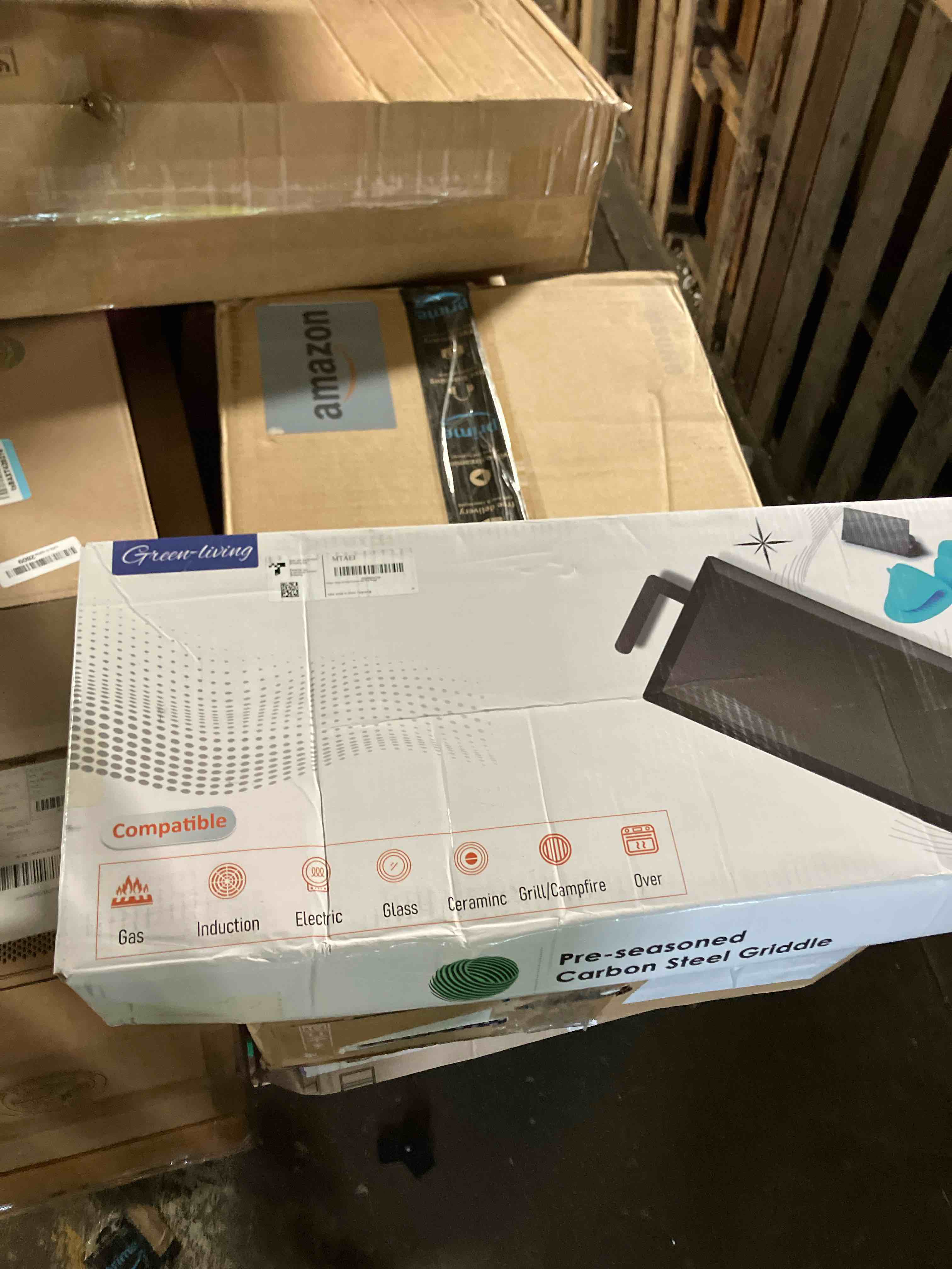 Condition photo showing New/Like New for Carbon Steel Griddle Comes with Grill Press, Double Burner Griddle for Gas Stove, Electric Range, Outdoor Gas Grill, Induction, and Oven, Pre-seasoned Nitride Coating Compatible with Made in