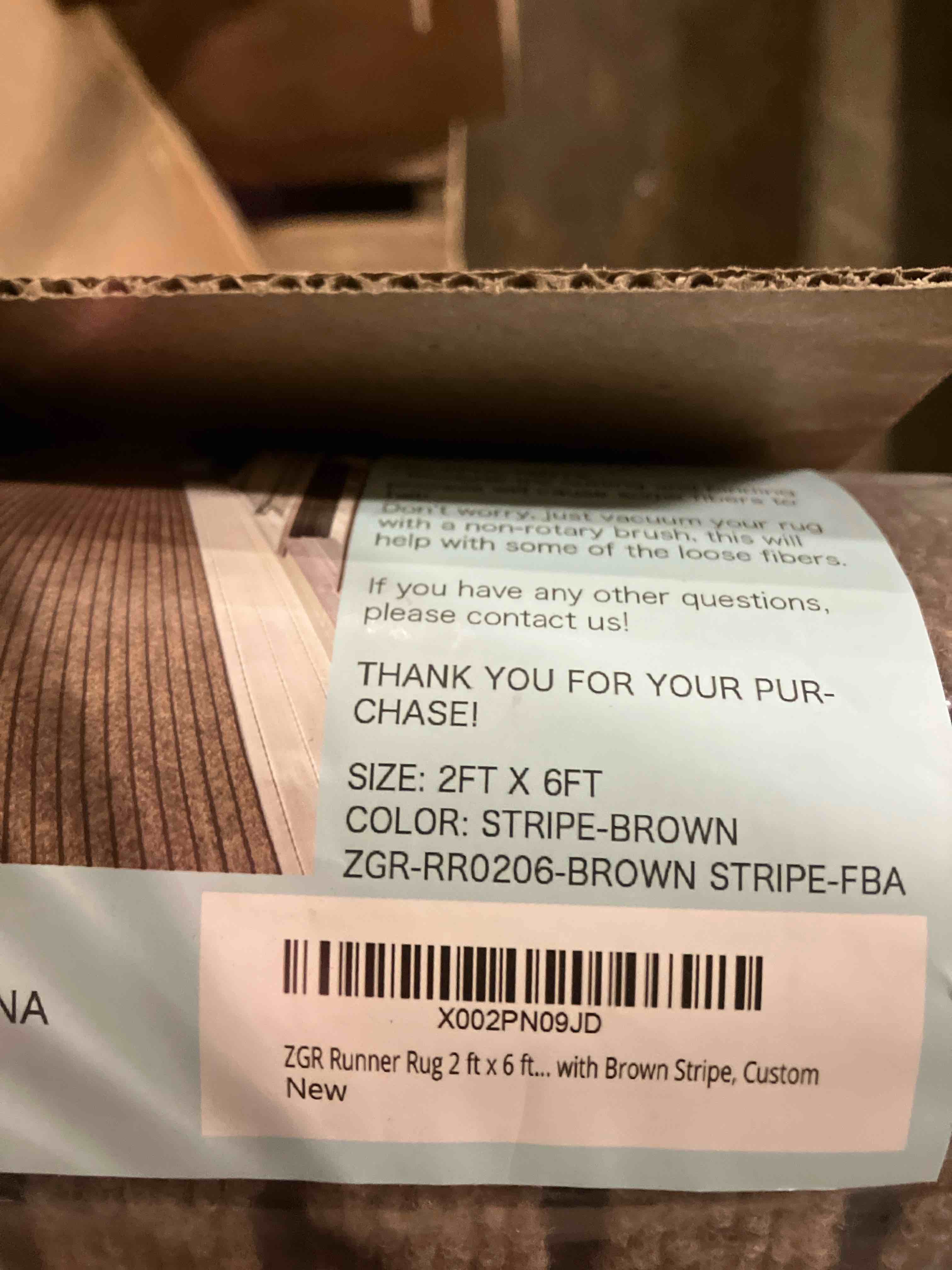 Condition photo showing New/Like New for Runner Rug 2 ft x 6 ft Indoor/Outdoor Low Profile, Hallway, Kitchen, Patio, Deck Area, RV, Entryway, Garage, with Non-Slip Rubber Backing, Brown with Brown Stripe, Custom