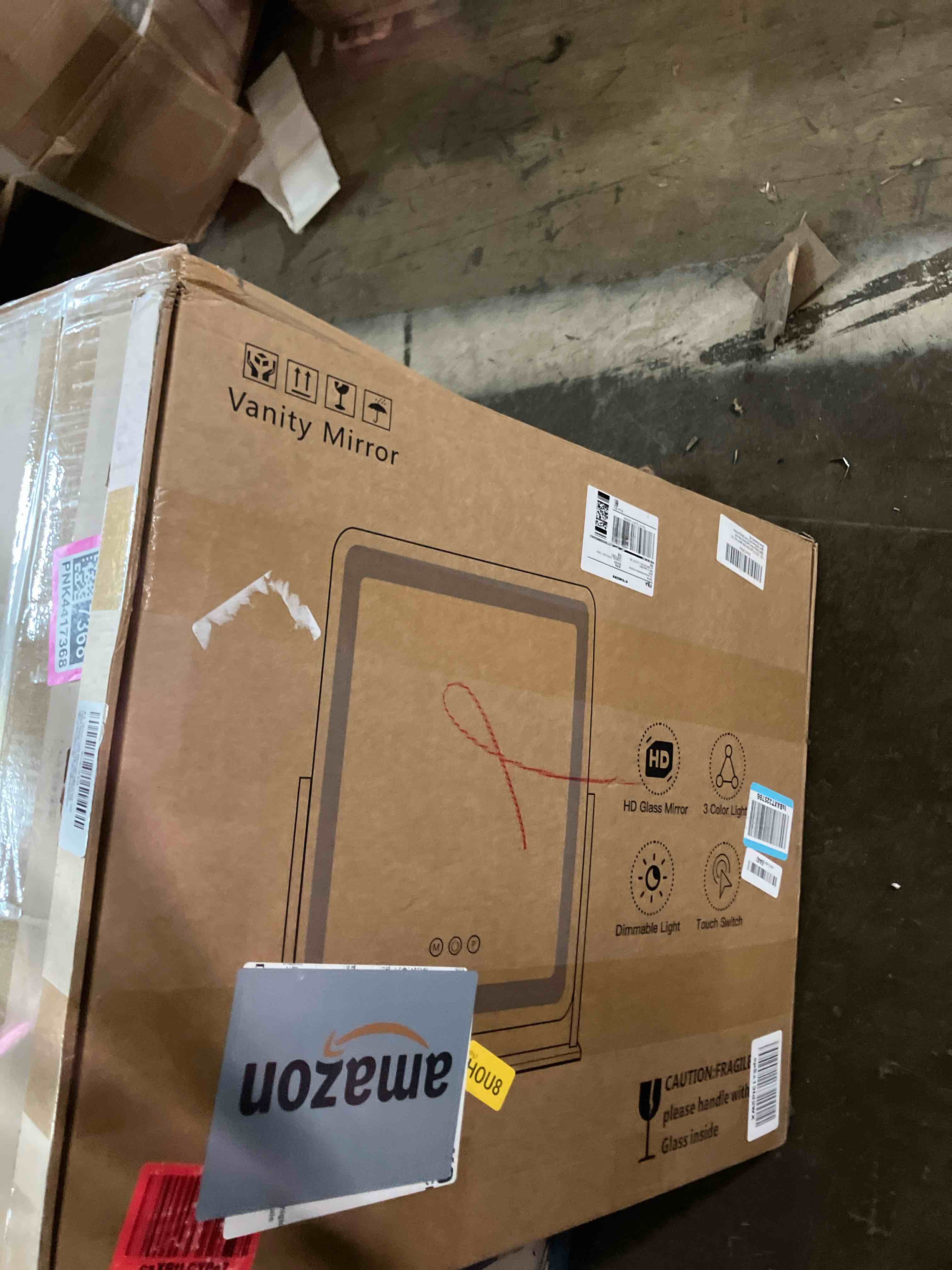 Condition photo showing New/Like New for FENNIO Vanity Mirror with Lights - 15"x12.6" LED Lighted Makeup Mirror, Large Makeup Mirror with Lights, Touch Screen with 3-Color Lighting, Dimmable, for Vanity Desk Tabletop, Bedroom Gold Gold 15"L x 12.6"W