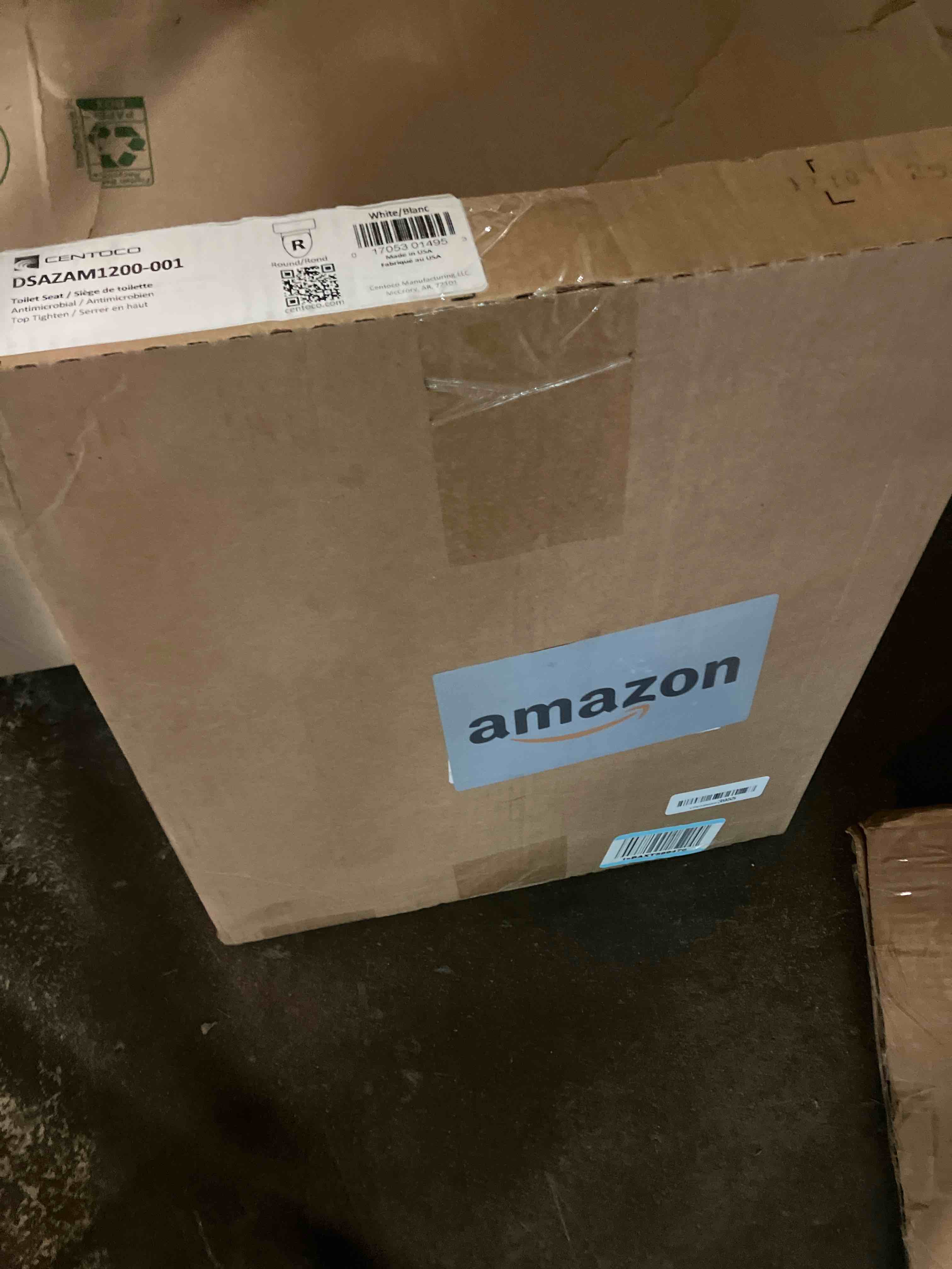 Condition photo showing New/Like New for Centoco Toilet Seat Round, Closed Front with Cover, Residential, Plastic, Made in the USA, DSAZAM1200-001, White