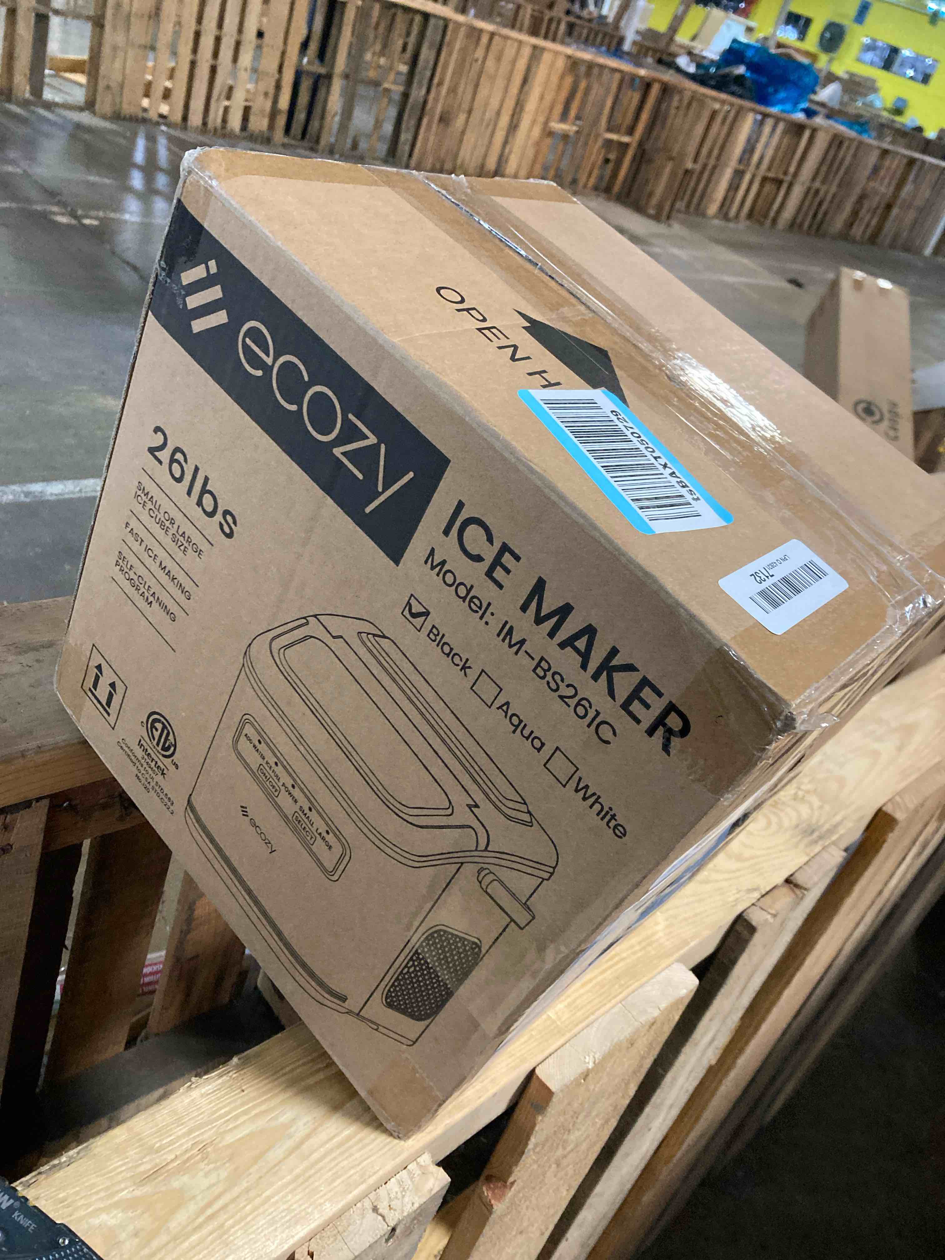 Condition photo showing Good Condition for ( Not Tested) ecozy Countertop Ice Maker, Portable Ice Maker with Self-Cleaning, 9 Bullet Ice Cubes in 6 Mins, 26lbs/24Hrs, Ice Maker Machine with Ice Bags, Handle, Standing Scoop and Basket, Black