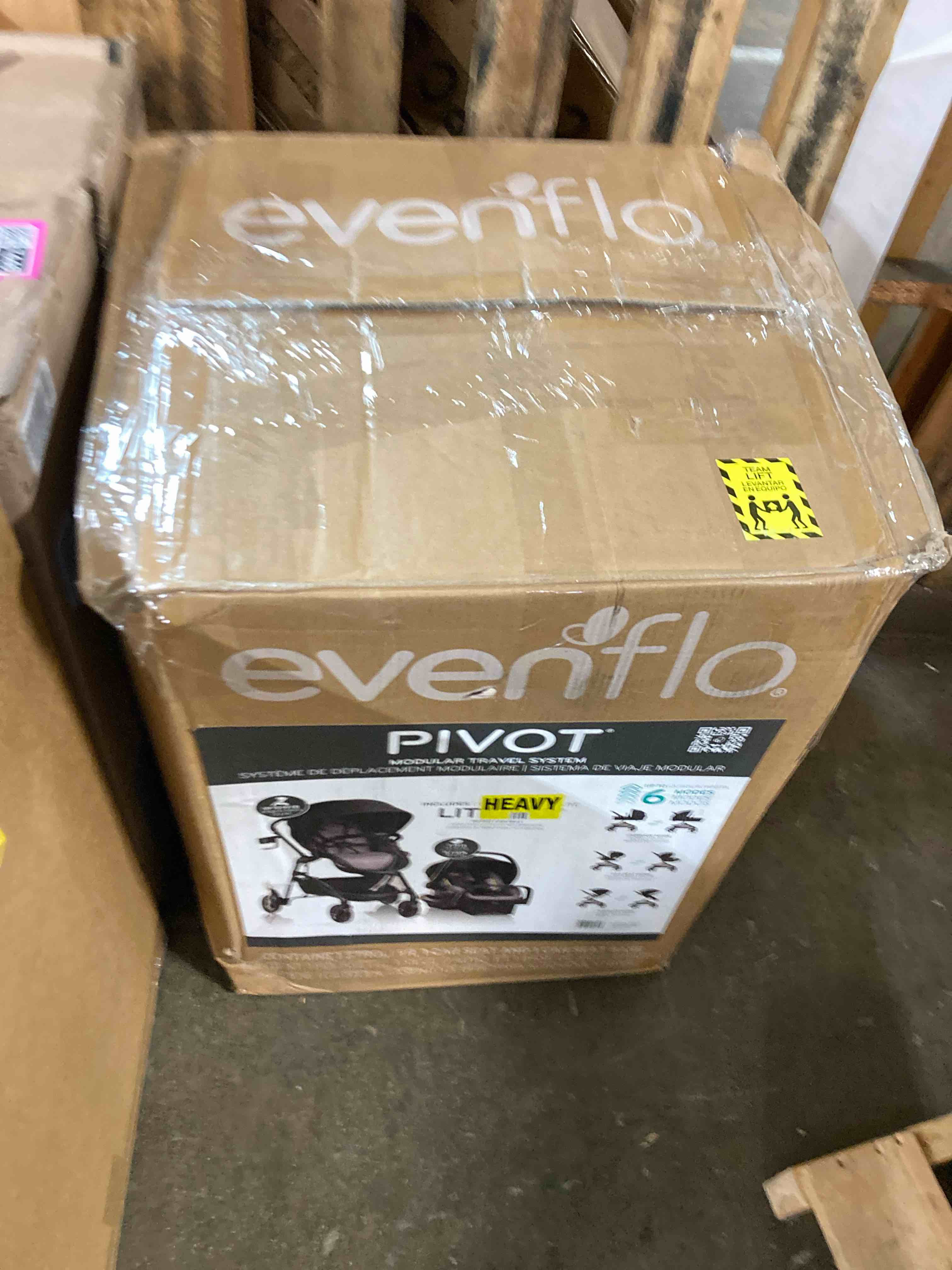 Condition photo showing New/Like New for Evenflo Pivot Modular Travel System with LiteMax Infant Car Seat with Anti-Rebound Bar - Casual Gray