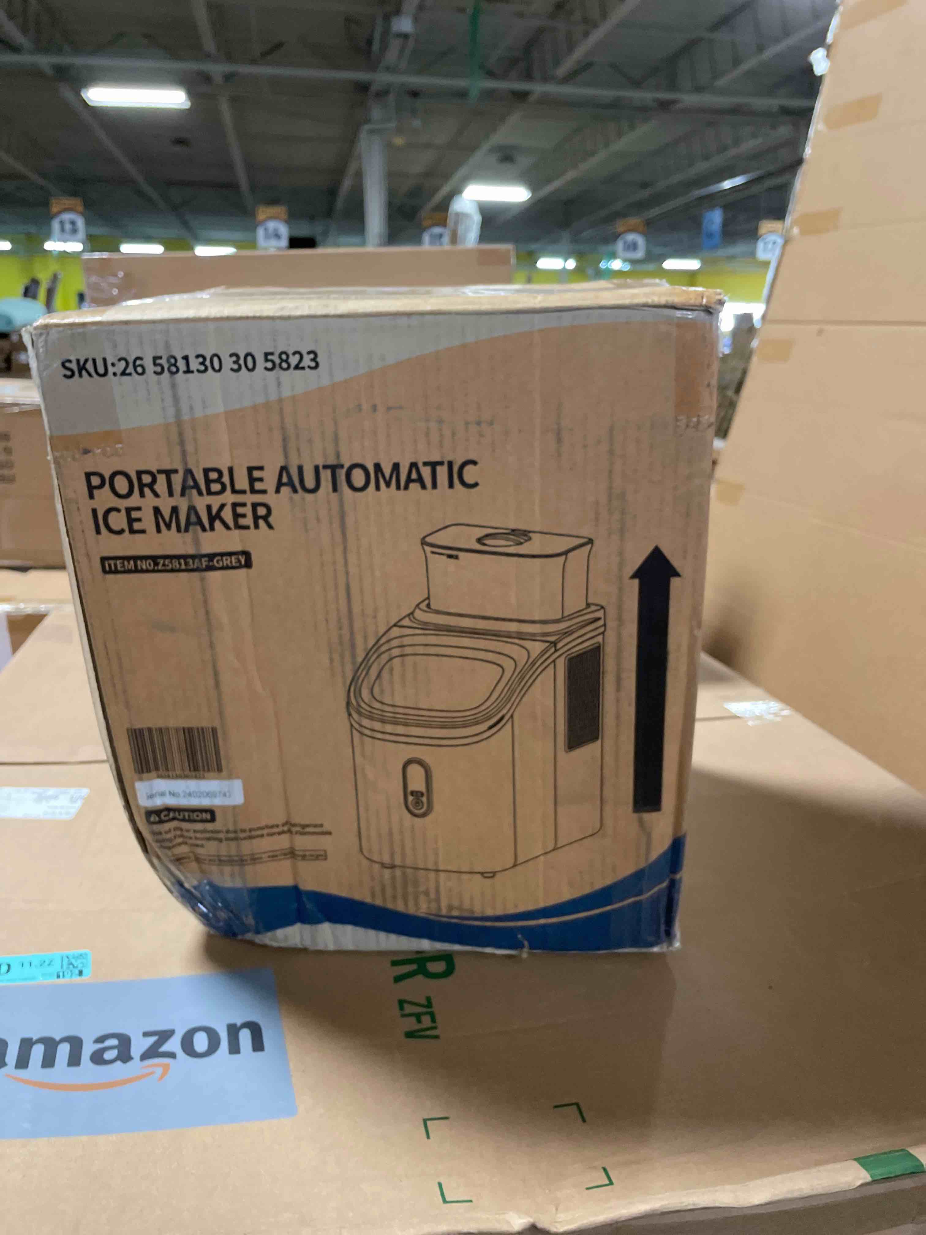 Condition photo showing As Is for Countertop Ice Cube Maker Machine with External Water Tank,16Pcs/5Mins,34Lbs/Day,2 Ways to Add Water,Portable Compact Small Ice Maker with Self-Cleaning,Perfect for Home/Kitchen/Camping/RV GREY (Used)