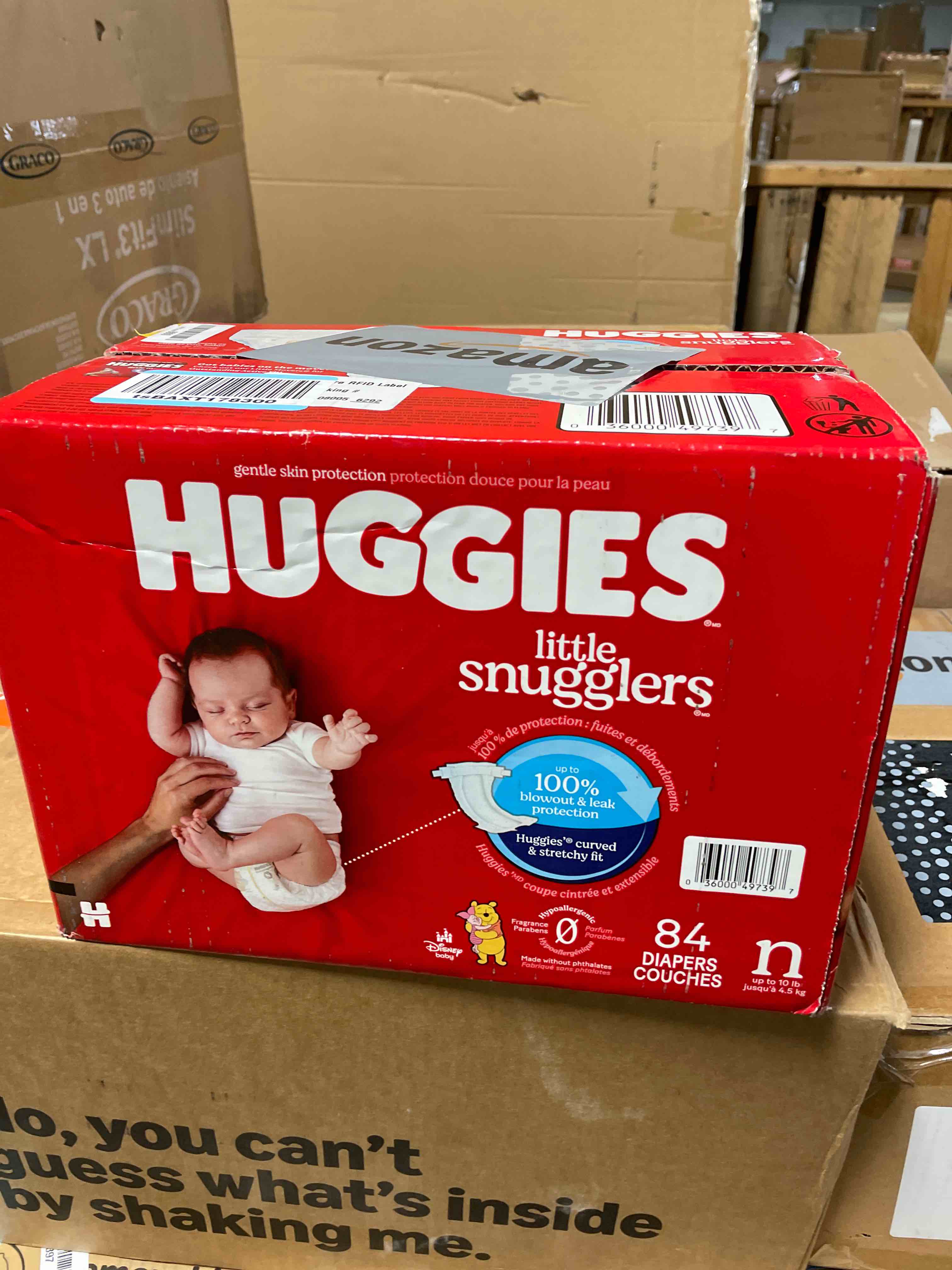 Condition photo showing New/Like New for Huggies Size Newborn Diapers, Little Snugglers Baby Diapers, Size Newborn (up to 10 lbs), 84 Count, Packaging May Vary Newborn 84