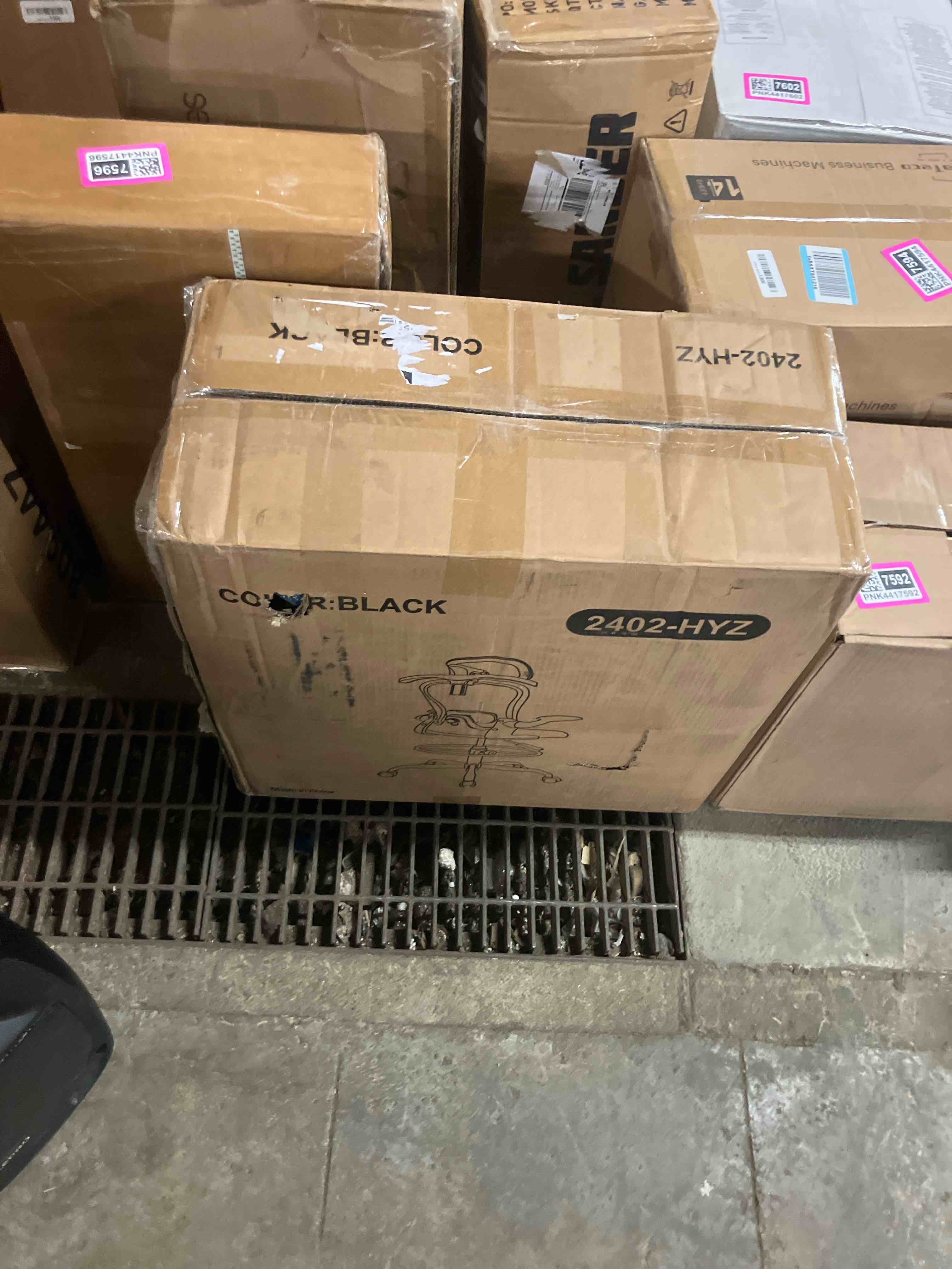 Condition photo showing New/Like New for Drafting Chair, Tall Office Chair with 3D Lumbar & Head Support, Ergonomic Mesh Standing Desk Chair with Footring, Comfy Extended High Desk Chair with Flip-Up Arms & Hanger,Gray Grey 2402-HYZ(Headrest+Footring)