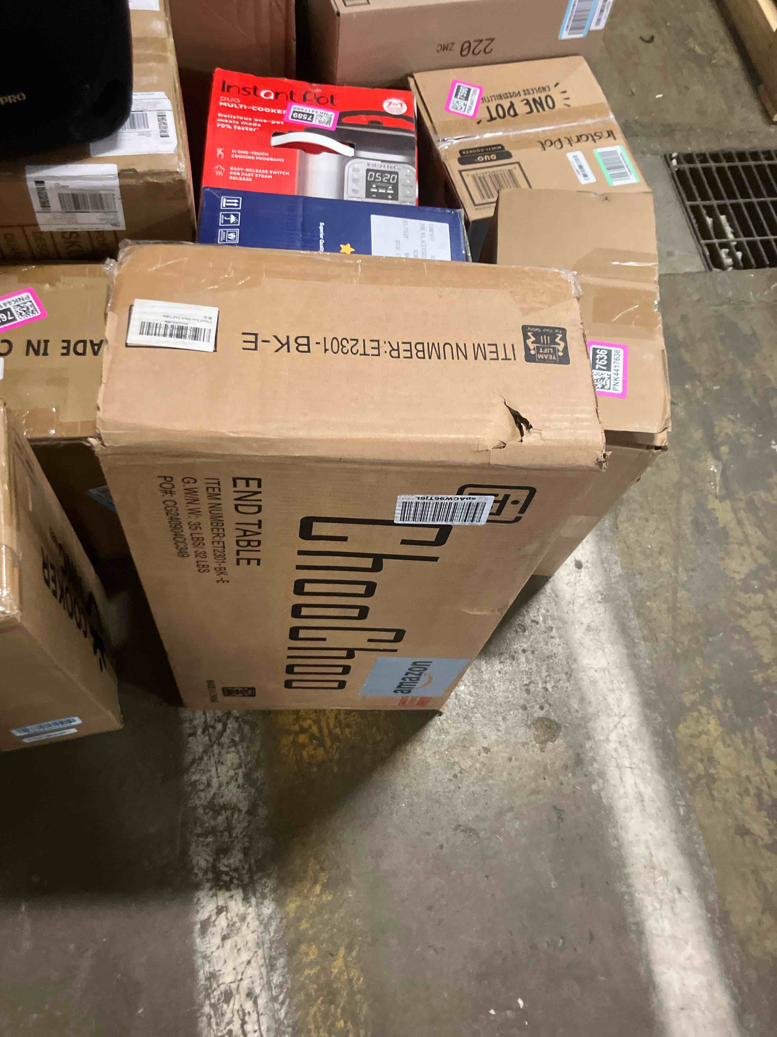 Condition photo showing New/Like New for ChooChoo Farmhouse XXL End Table with Charging Station?Narrow Sofa Side Table with Adjustale Shelf, 3 Tier Rustic Night Stand for Small Place Living Room, Charcoal Black