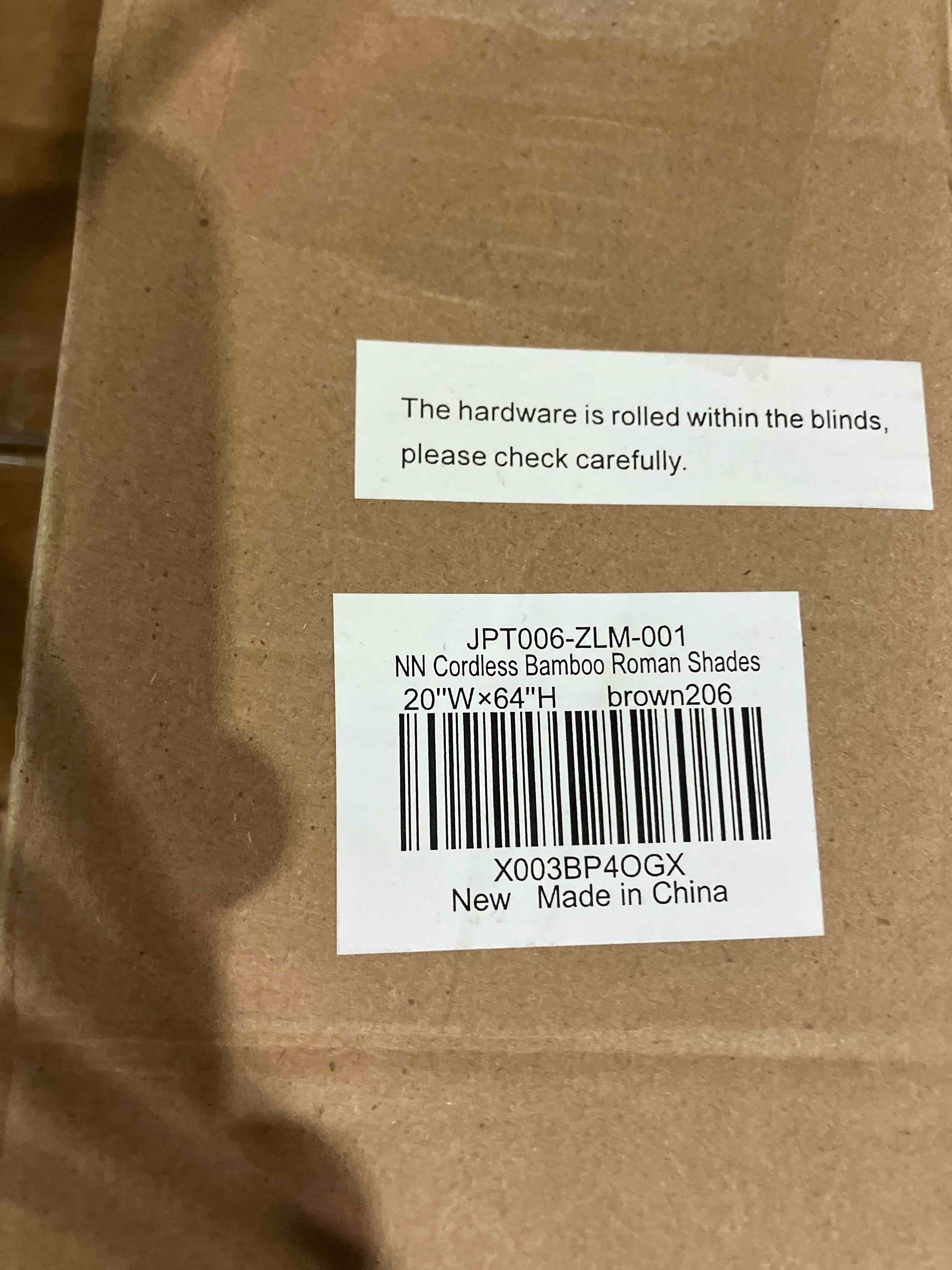 Condition photo showing New/Like New for LazBlinds No Tools No Drill Cordless Bamboo Roman Shades, Light Filtering Window Treatment, Roll Up Bamboo Blinds for Windows 20'' W x 64'' H, Brown Light Filtering-brown206 20" W x 64" H
