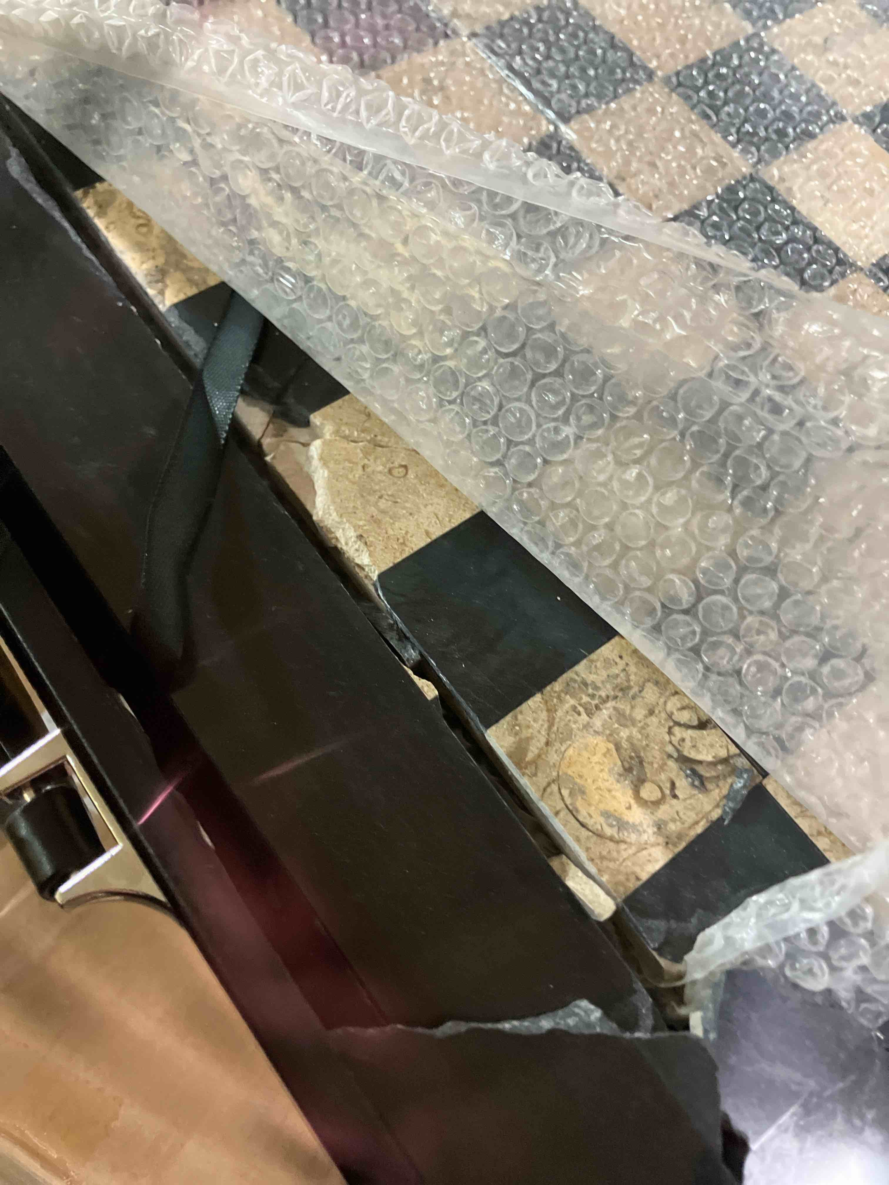 Condition photo showing As Is for Marble Chess Set 15" Inches Handmade Travertine & Oceanic Luxury Board Games for Adults, Ideal Marble Chess Board Game Set, Chess Pieces & Storage Box for Gifts & Home Decor (Board Broken) (Chest Pieces Great Condition) 