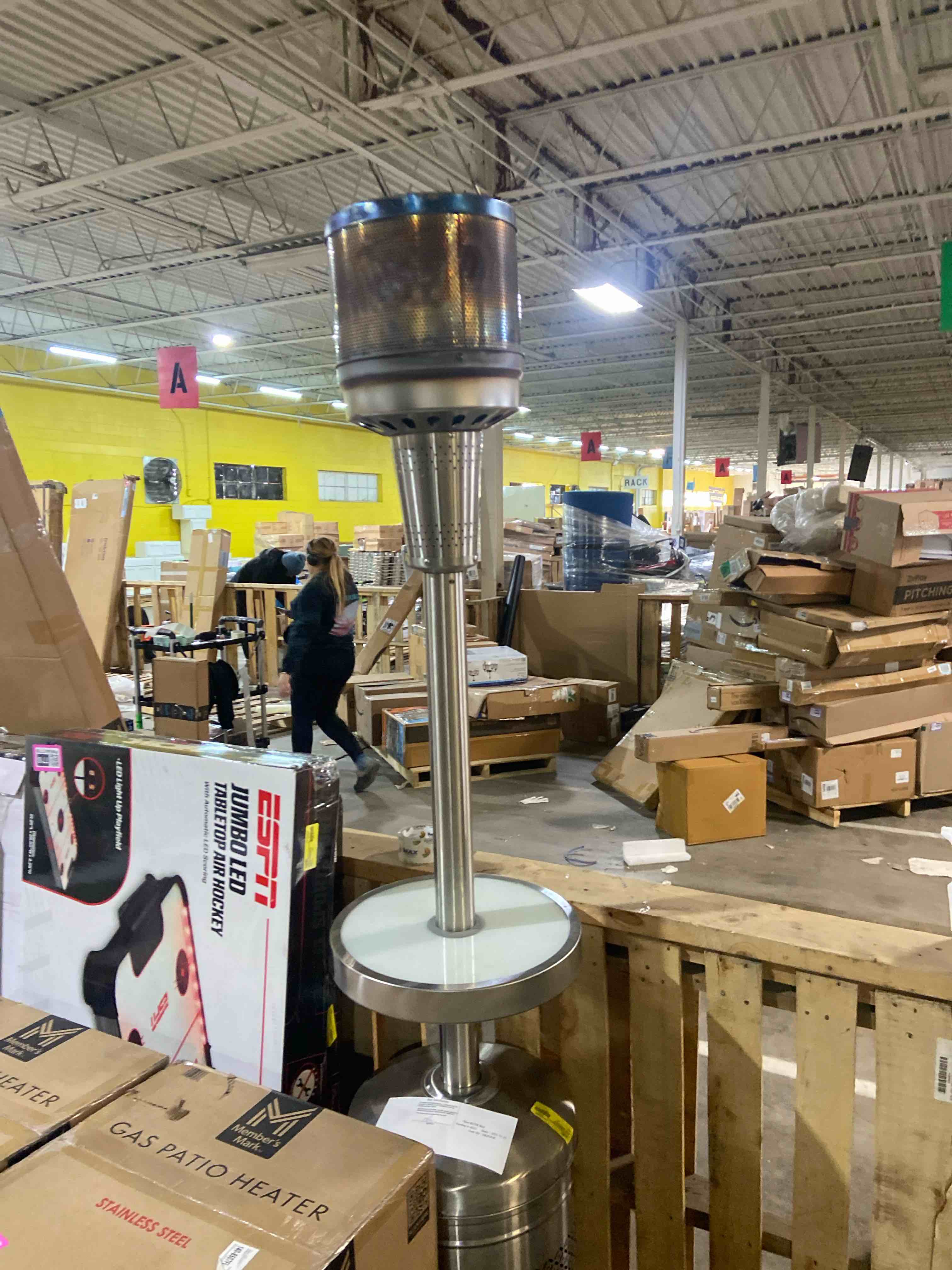 Condition photo showing As Is for Members Mark Patio Heater Led Table & Wheels 47000 Btu Propane Stainless Steel