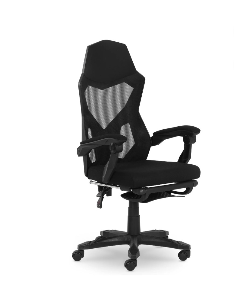 Gamer Gear Gaming Office Chair with Extendable Leg Rest, Black Fabric Upholstery