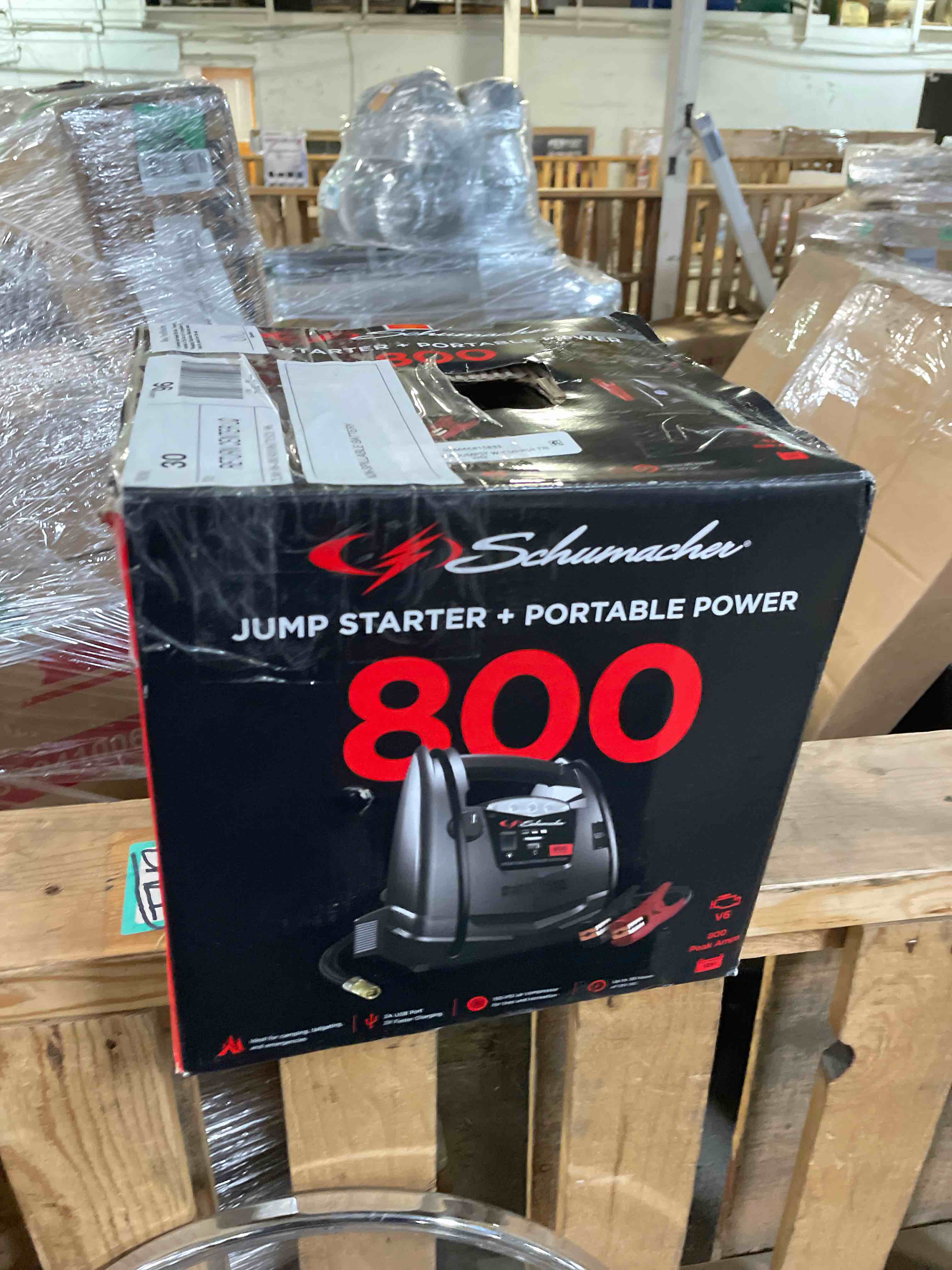 Condition photo showing New/Like New for Schumacher Electric 800A Car Battery Jump Starter and Portable Power Station, 150-PSI Air Compressor, 12V Sport, Auto, and Marine Batteries, SJ1583
