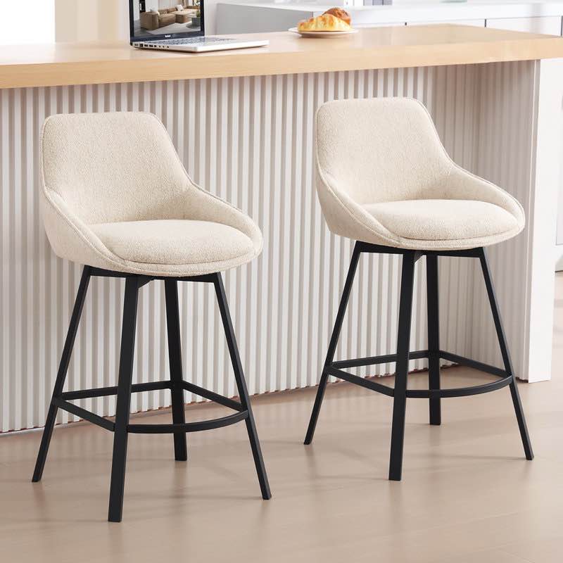 Absalom Swivel Upholstered 25.6'' Linen Counter Stool with Metal Frame