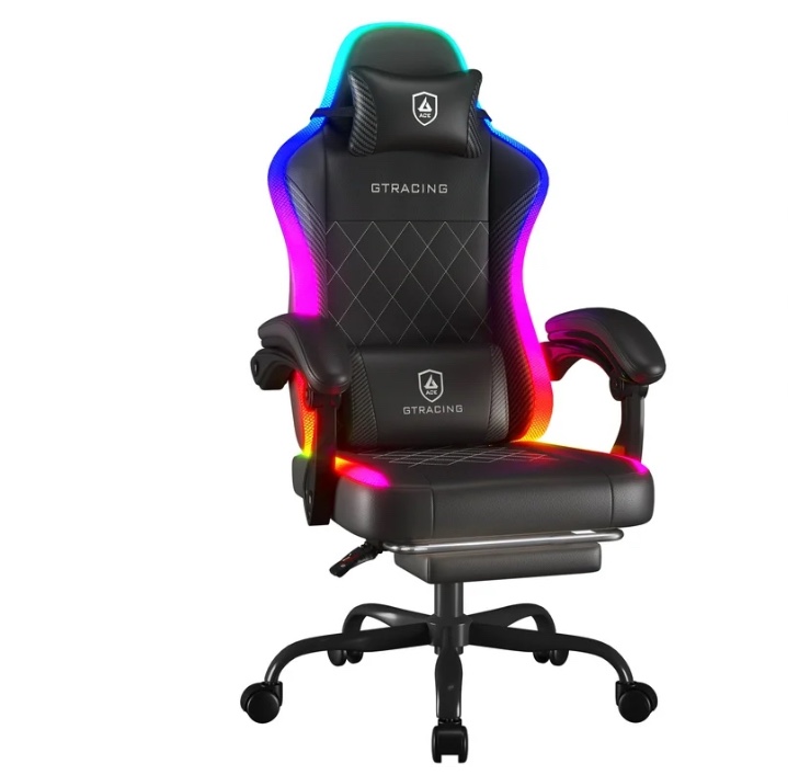 GTRACING RGB Ergonomic Gaming Chair with Massage, LED Lights, Footrest, Lumbar Support, Black
