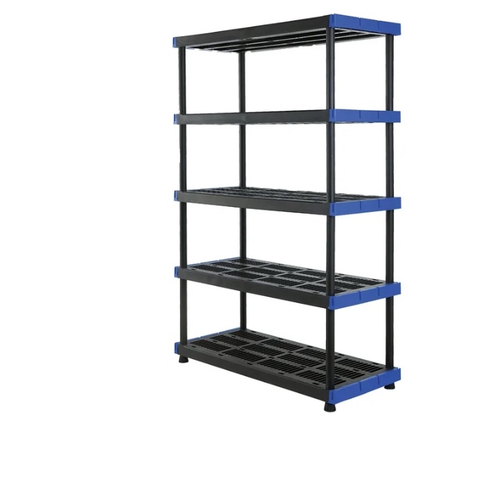 Hart 5-Shelf Plastic Storage Shelf, 48" W x 20" D x 72" H, Holds up to 1000 lb Total Capacity, Black and Blue