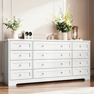 12-drawer wooden dresser & tv stand for bedroom – modern wide chest for 65” tv, large storage organizer for living room, hallway, or entryway