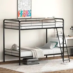 Durable Metal Bunk Bed With Ladder Twin Size