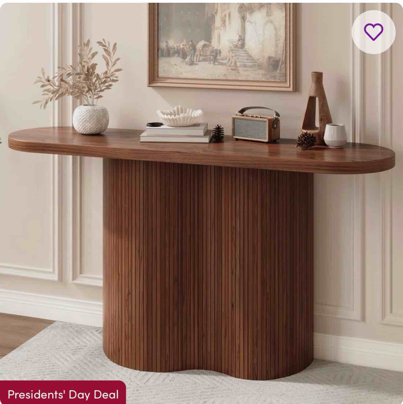 57.1'' console table with classic tambour design, extra long sofa table for hallway, entryway, living room