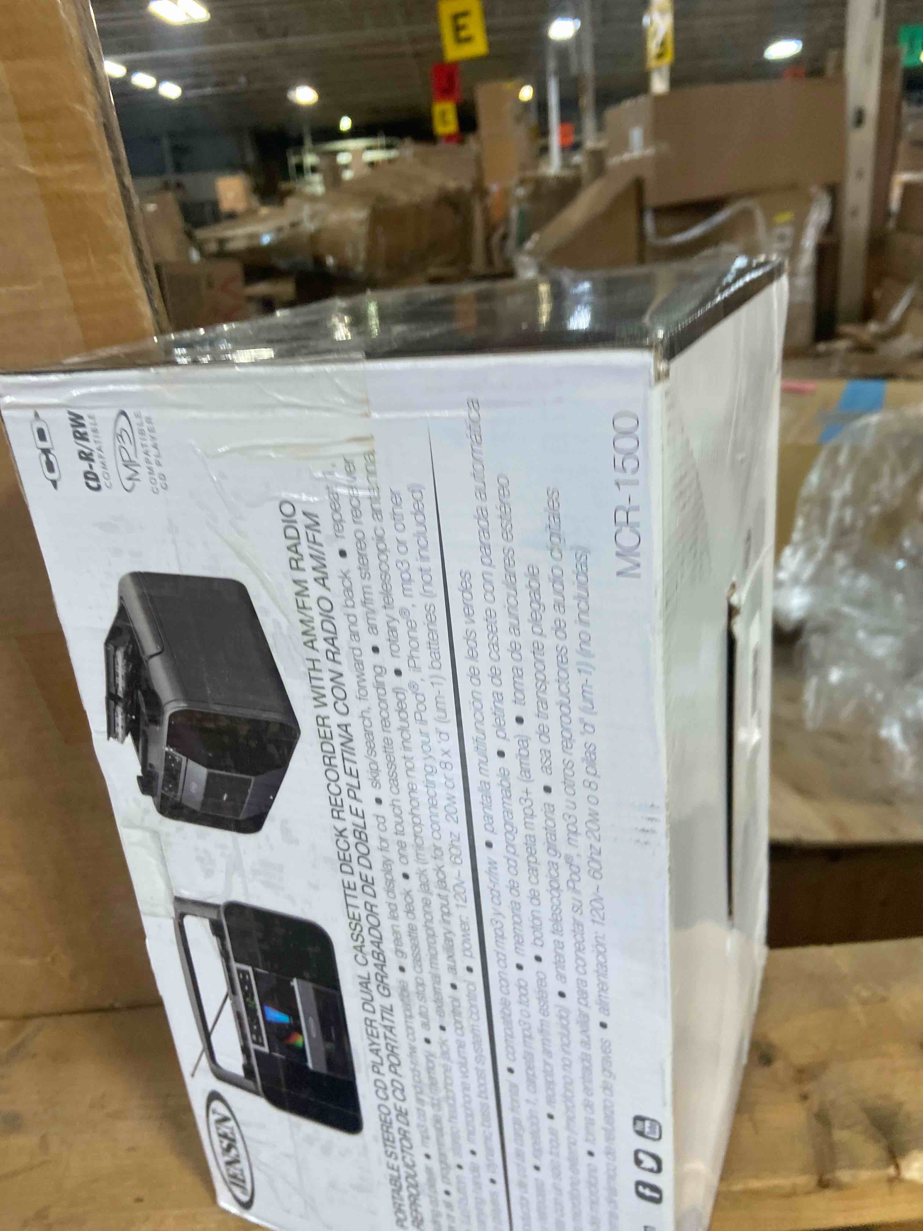 Condition photo showing New/Like New for Jensen MCR-1500 Vintage Stereo Portable CD/MP3 Dual Cassette Deck Recorder Boombox, LED Display, AM/FM Radio, Bass Boost (Exclusive) (Platinum Silver)