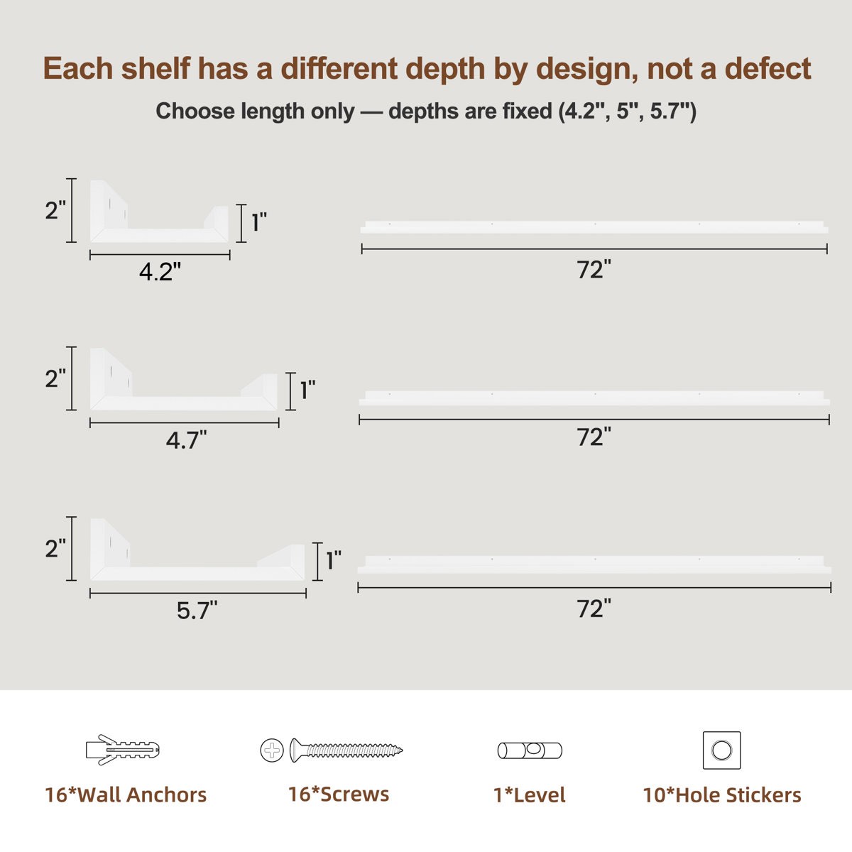 Condition photo showing New/Like New for Wall Mounted Floating Shelves for Bedroom, Living Room (Set of 3)