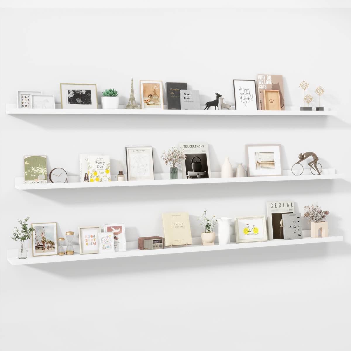 wall mounted floating shelves for bedroom, living room (set of 3)