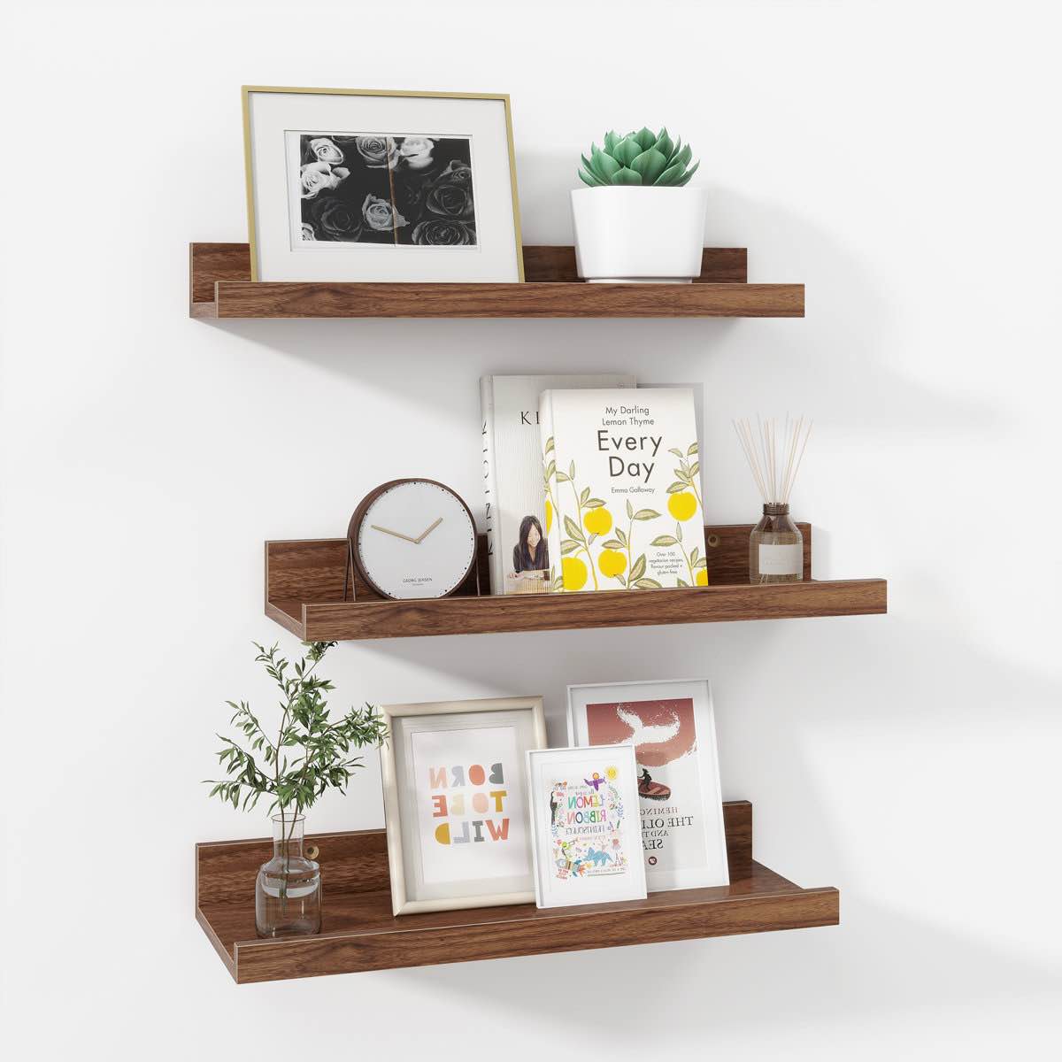 wall-mounted floating shelves for bedroom, living room (set of 3)