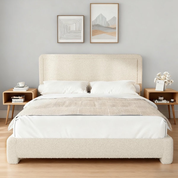 Boucle Bed Frame. Upholstered Cloud Bed Frame, Pl