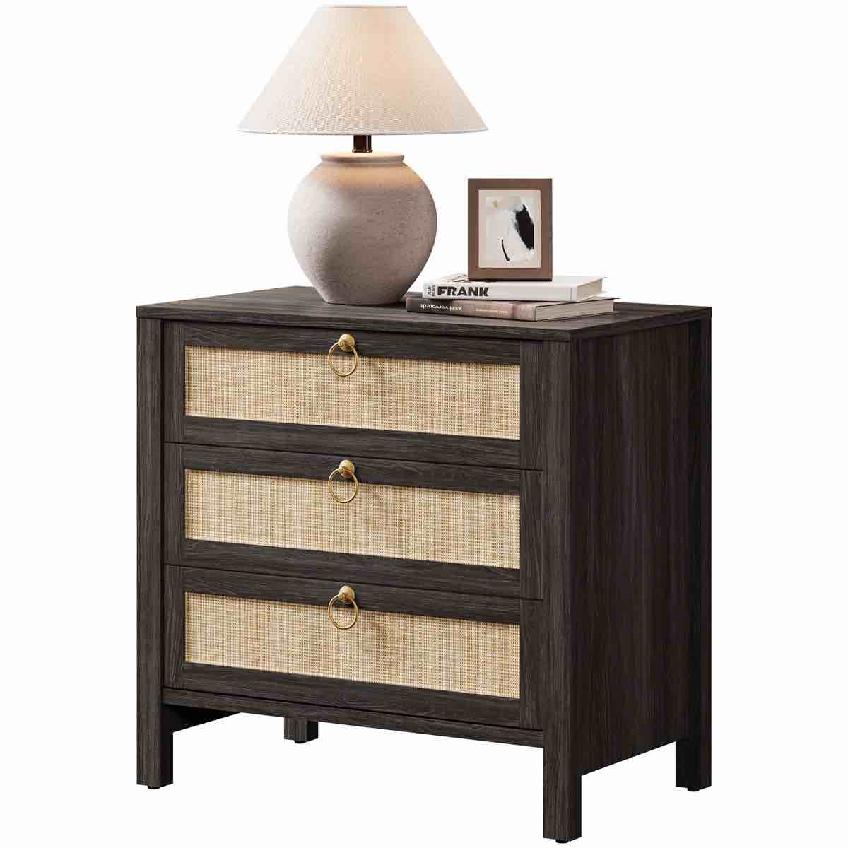 pomodoro boho-inspired rattan nightstand with 3-drawer