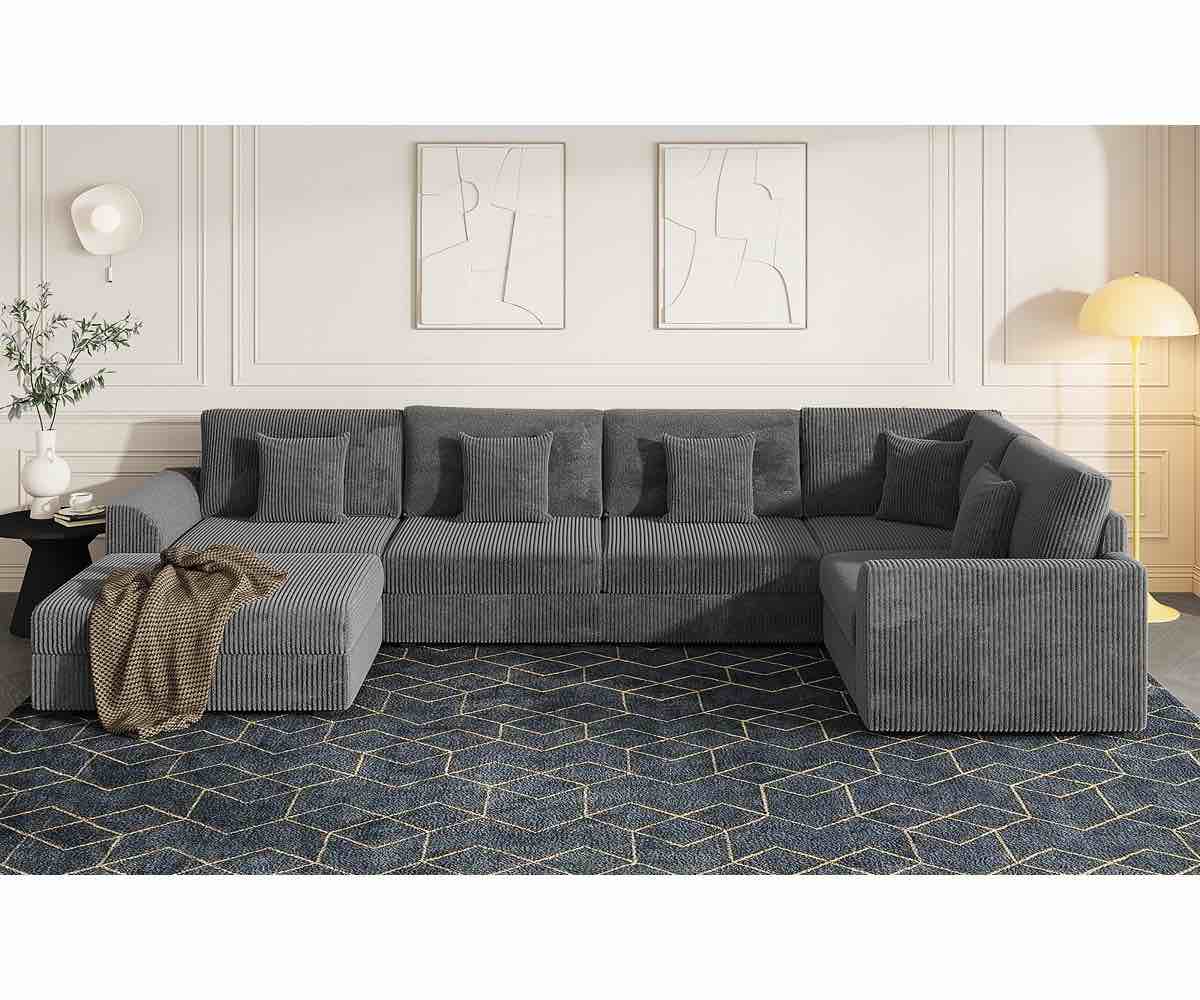 6 - Piece Slipcovered Corduroy Sectional Sofa Sleeper Couch
