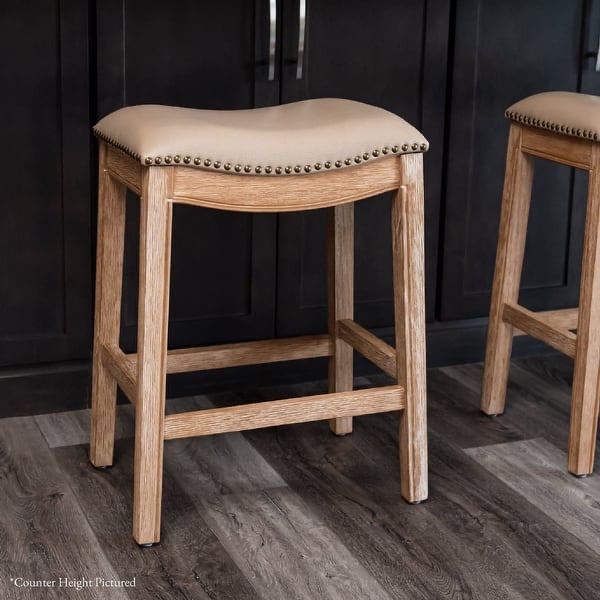 maven lane 31" adrien saddle kitchen bar height stool - n/a - single - weathered oak vegan leather