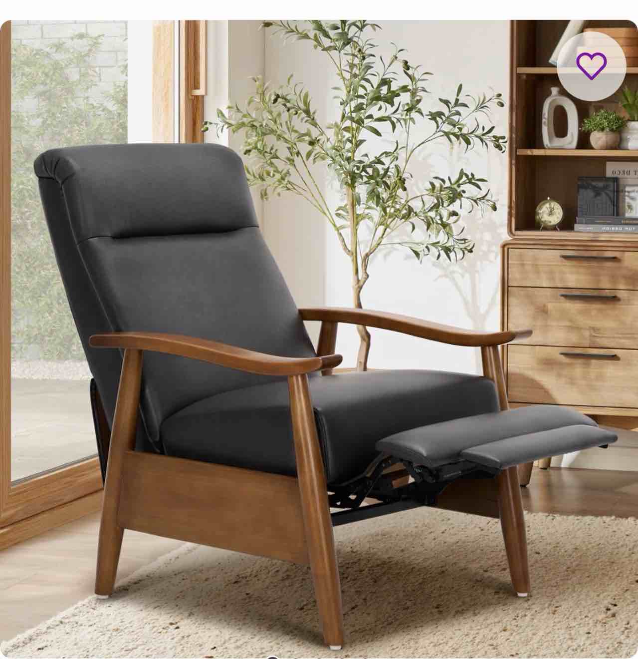 walnut leather push - back recliner - b