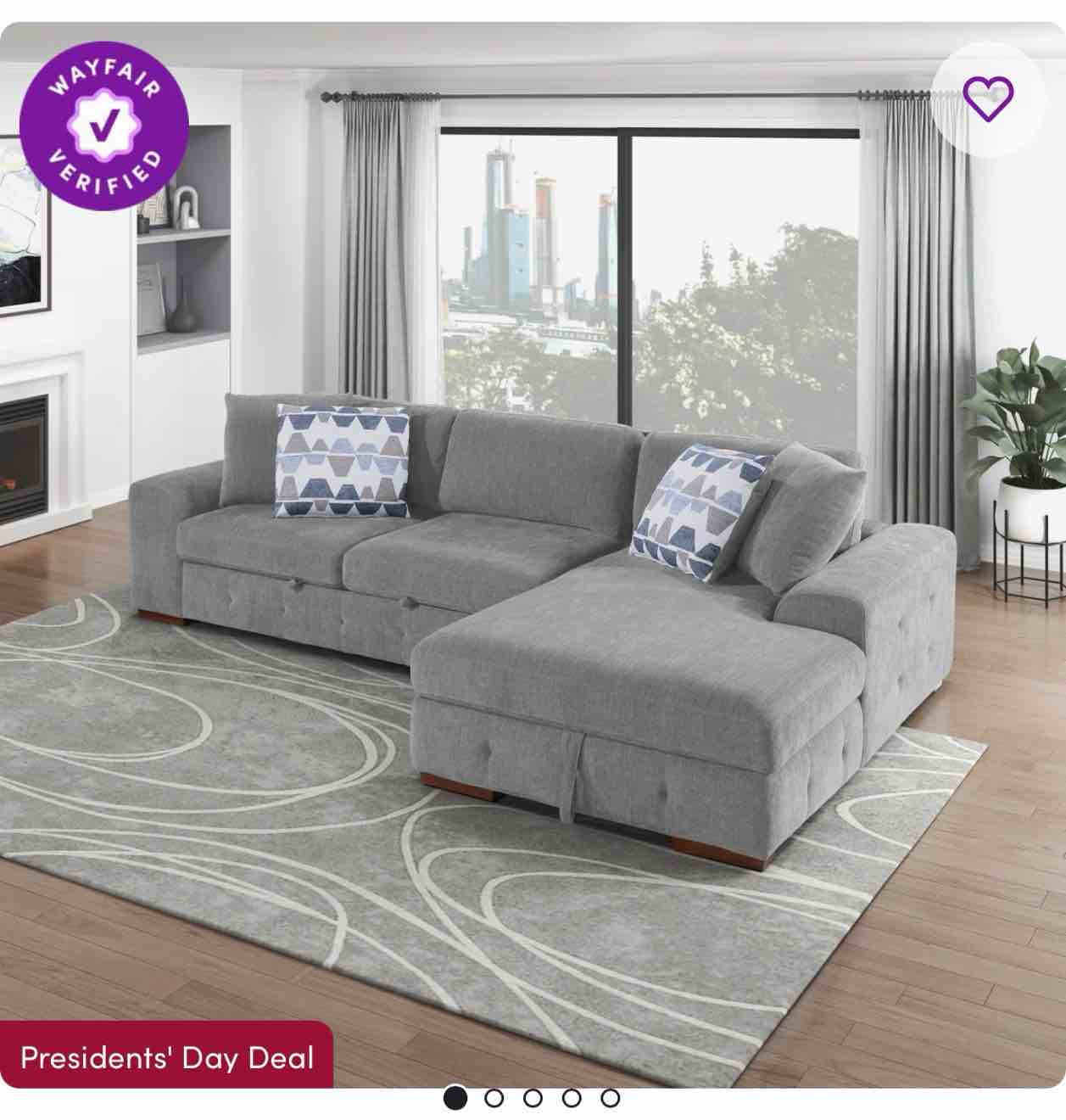 odesser 115"w 2-piece chenille sectional sofa sleeper with chaise