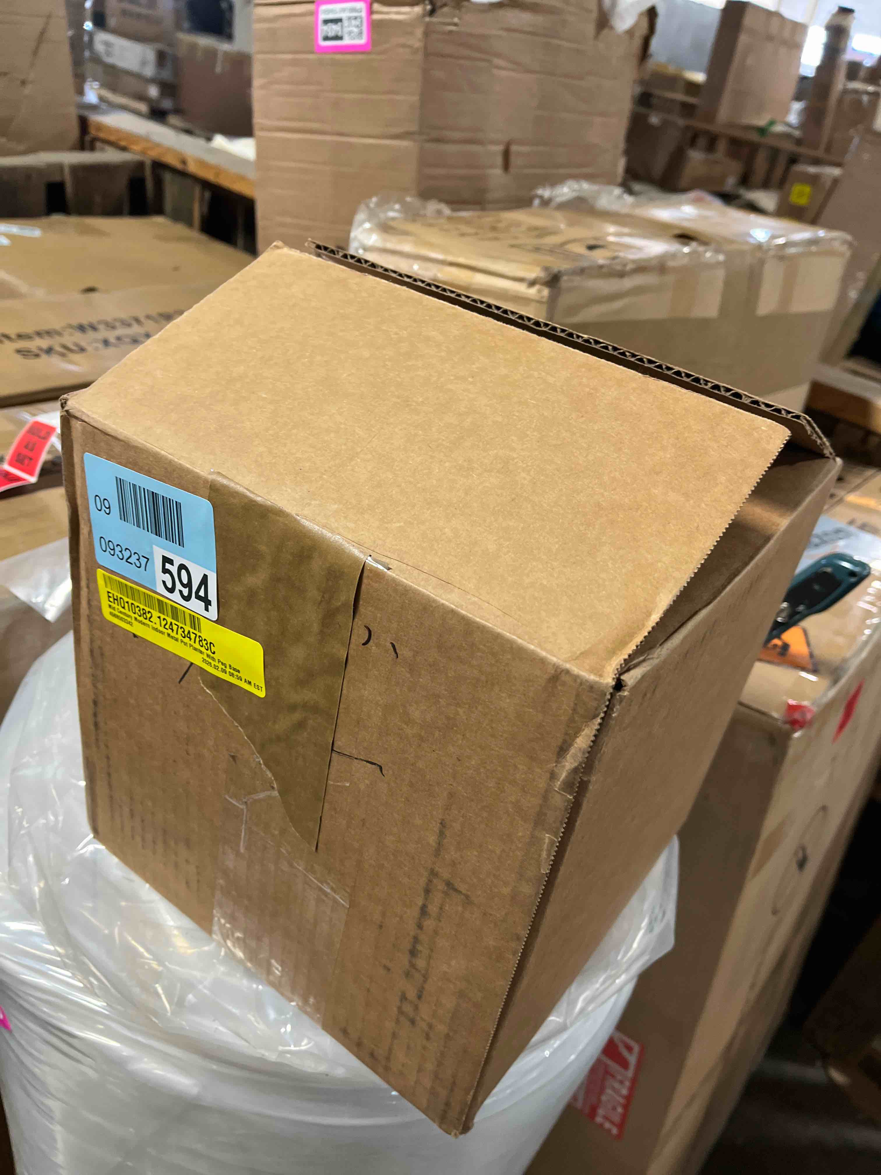 Condition photo showing Good Condition for Mid Century Modern Indoor Metal Pot Planter With Peg Base