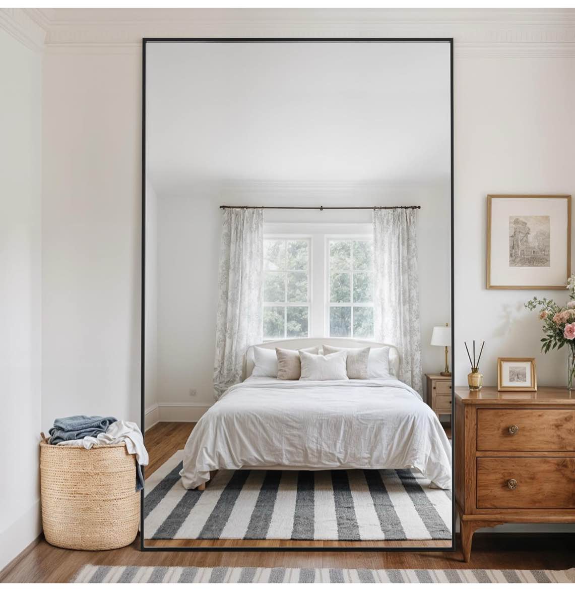 Antok Full Length Mirror, 46"x90" Oversized Floor Mirror with Stand for Bedroom, Living Room Cloakroom, Black, Rect Style (Missing hardware)