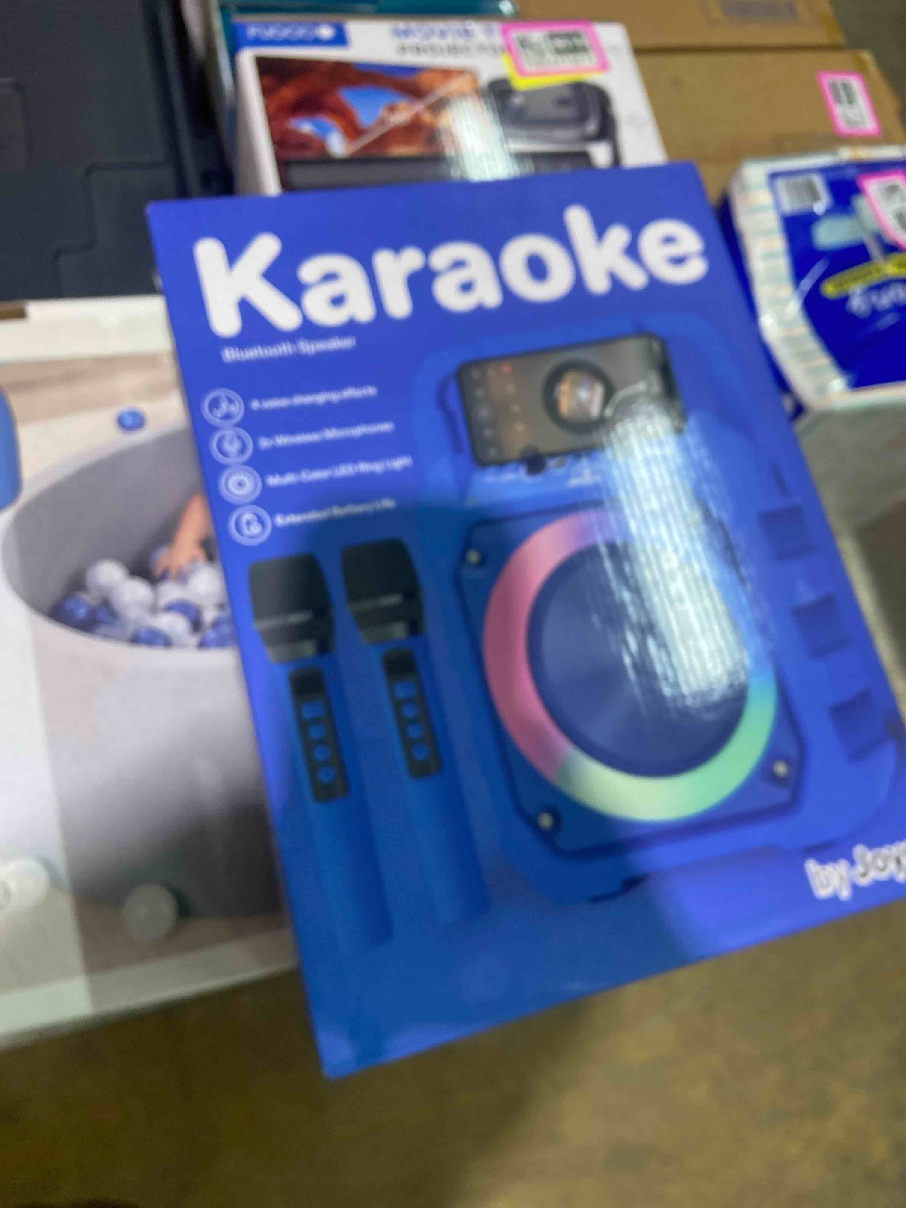 Condition photo showing New/Like New for JOYC Mic Drop Karaoke Machine with 2 Wireless Mics & RGB Lights