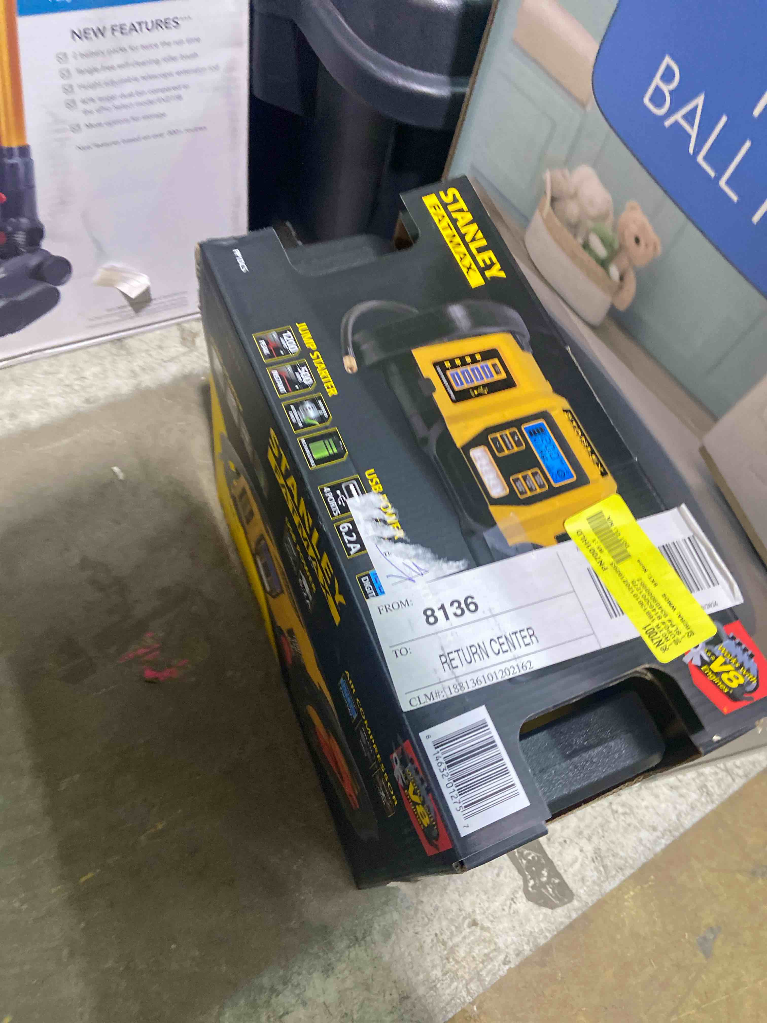 Condition photo showing New/Like New for Stanley Fatmax 1000 Peak Amp Power Station with 4 USB Ports, Jump-Starter, 120 PSI Air Compressor, Black, Lithium Ion Battery