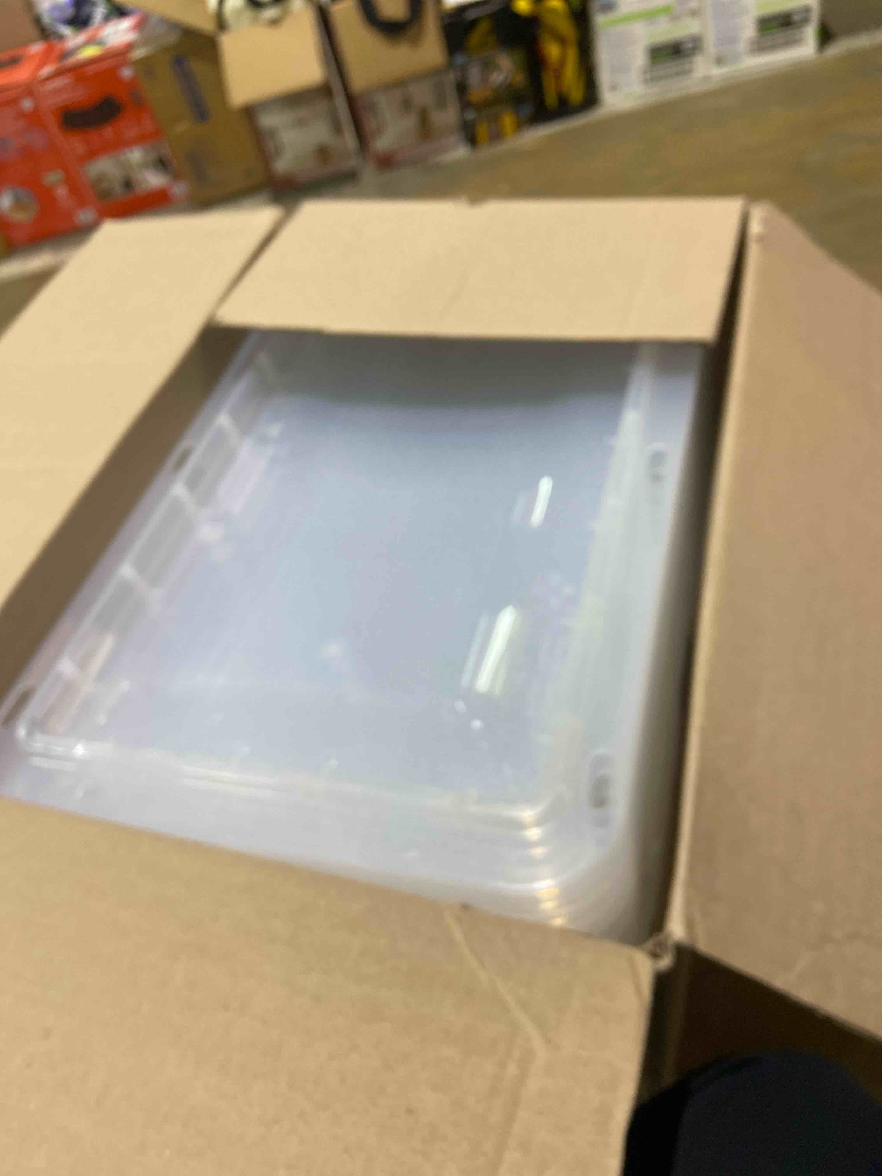 Condition photo showing New/Like New for Member's Mark 60 Quart Clear Storage Tote, 17.2" D x 25.7" W x 12.0" H, 1 pack or 4 pack