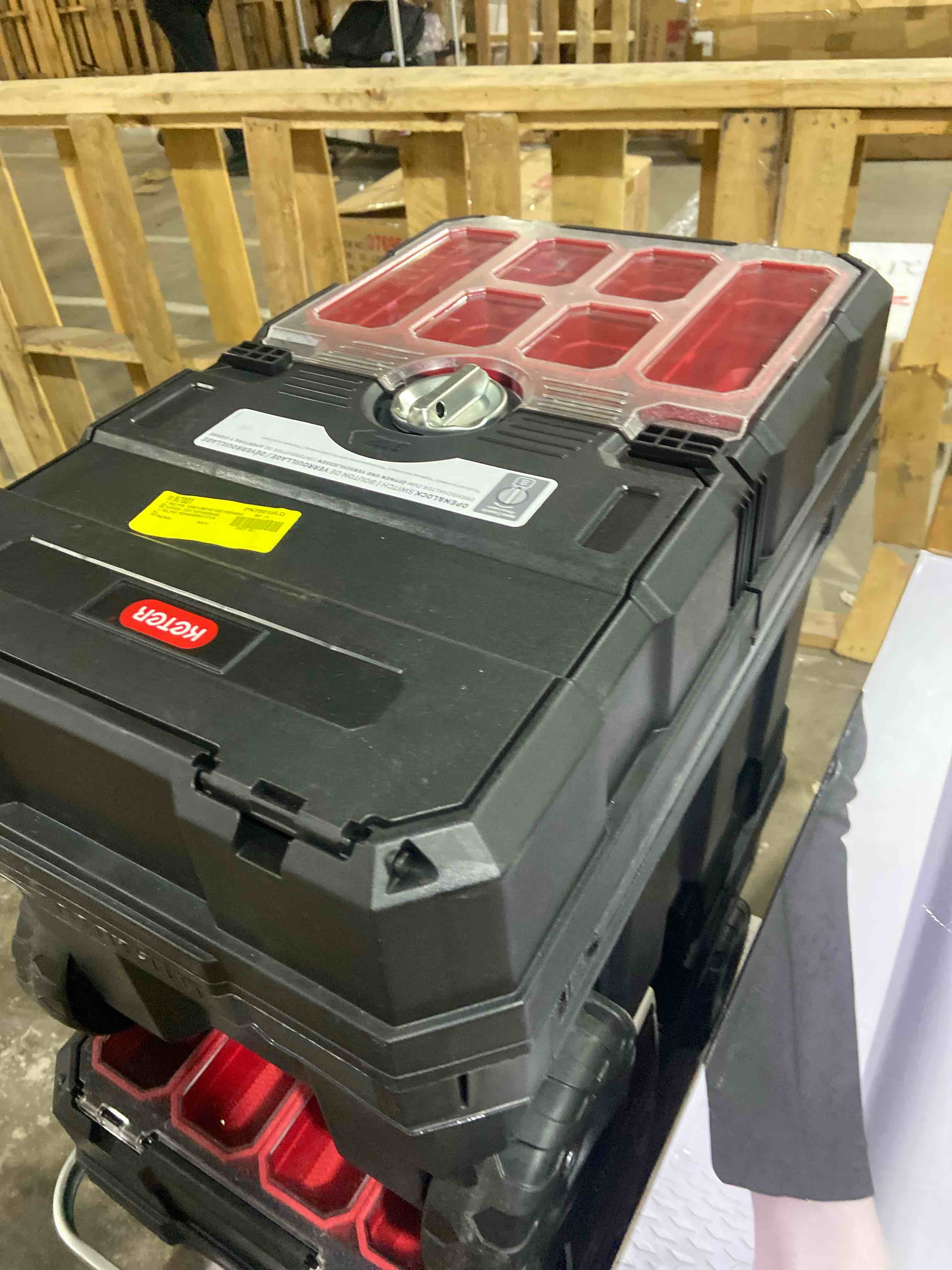 Condition photo showing New/Like New for Heavy-Duty Keter Masterloader Rolling ToolBox + 18in Cantilever Organizer / Telescoping Handle