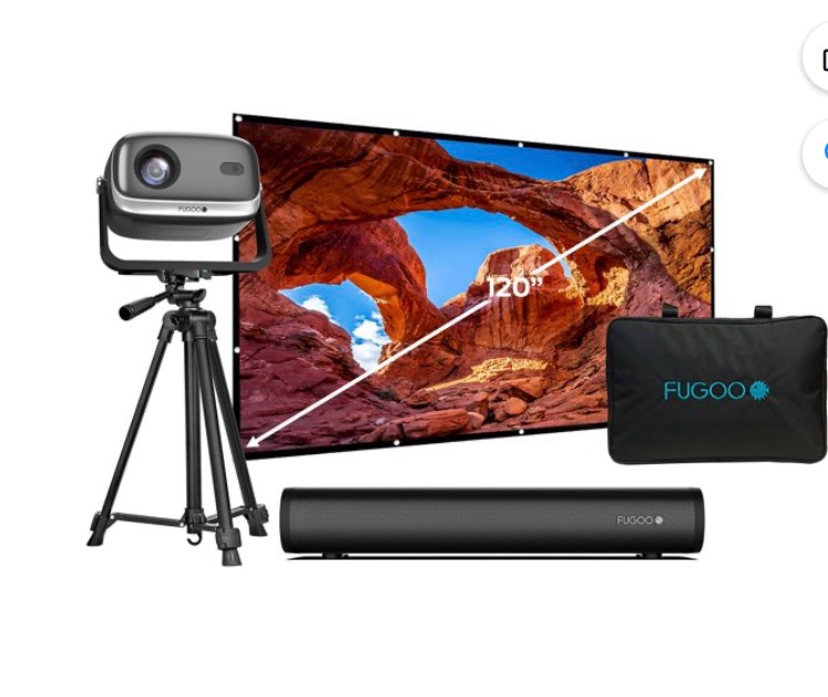 Fugoo Outdoor Projector & Soundbar Bundle with Tripod & 120" Foldable Screen